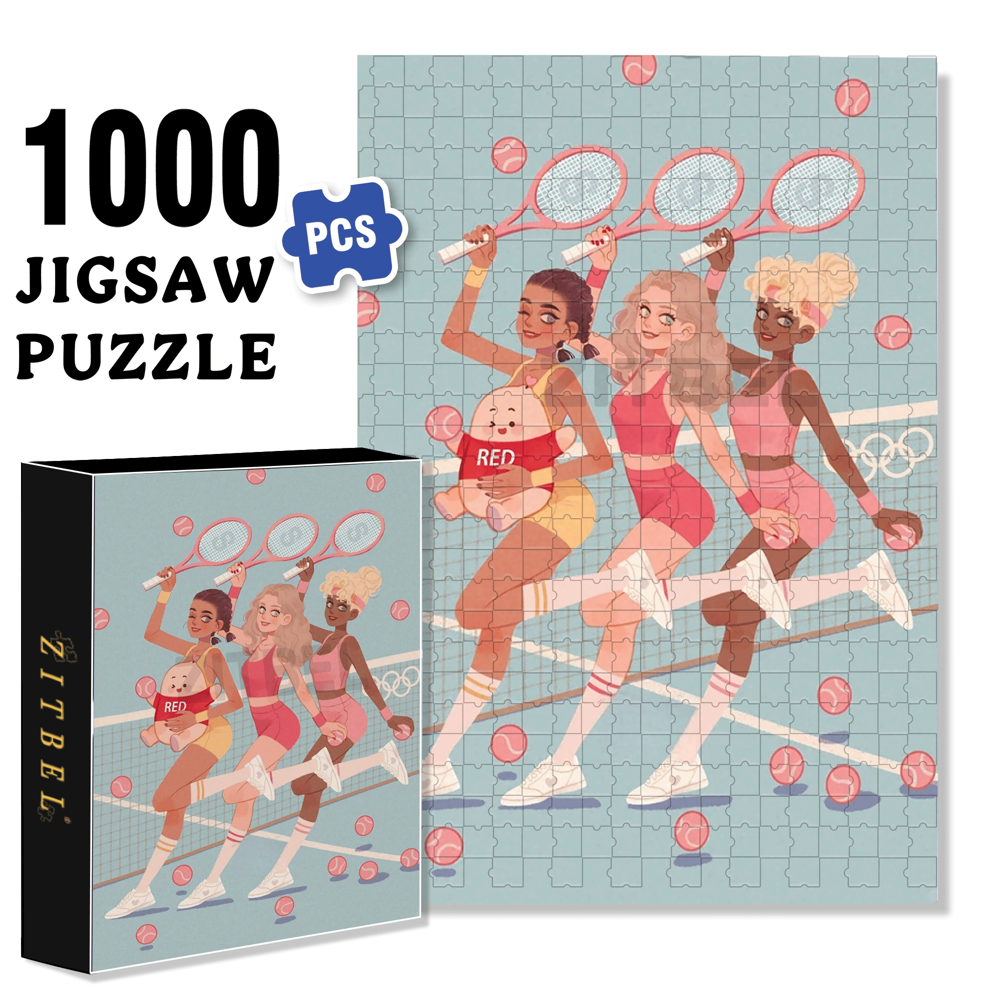 Tennis Girls 500pcs/1000pcs Jigsaw Puzzle, Scratch-Resistant, Interactive Family Game & Brain-Boosting DIY Decor, Perfect for Halloween, Christmas & New Year Gifts, Family Puzzle Game