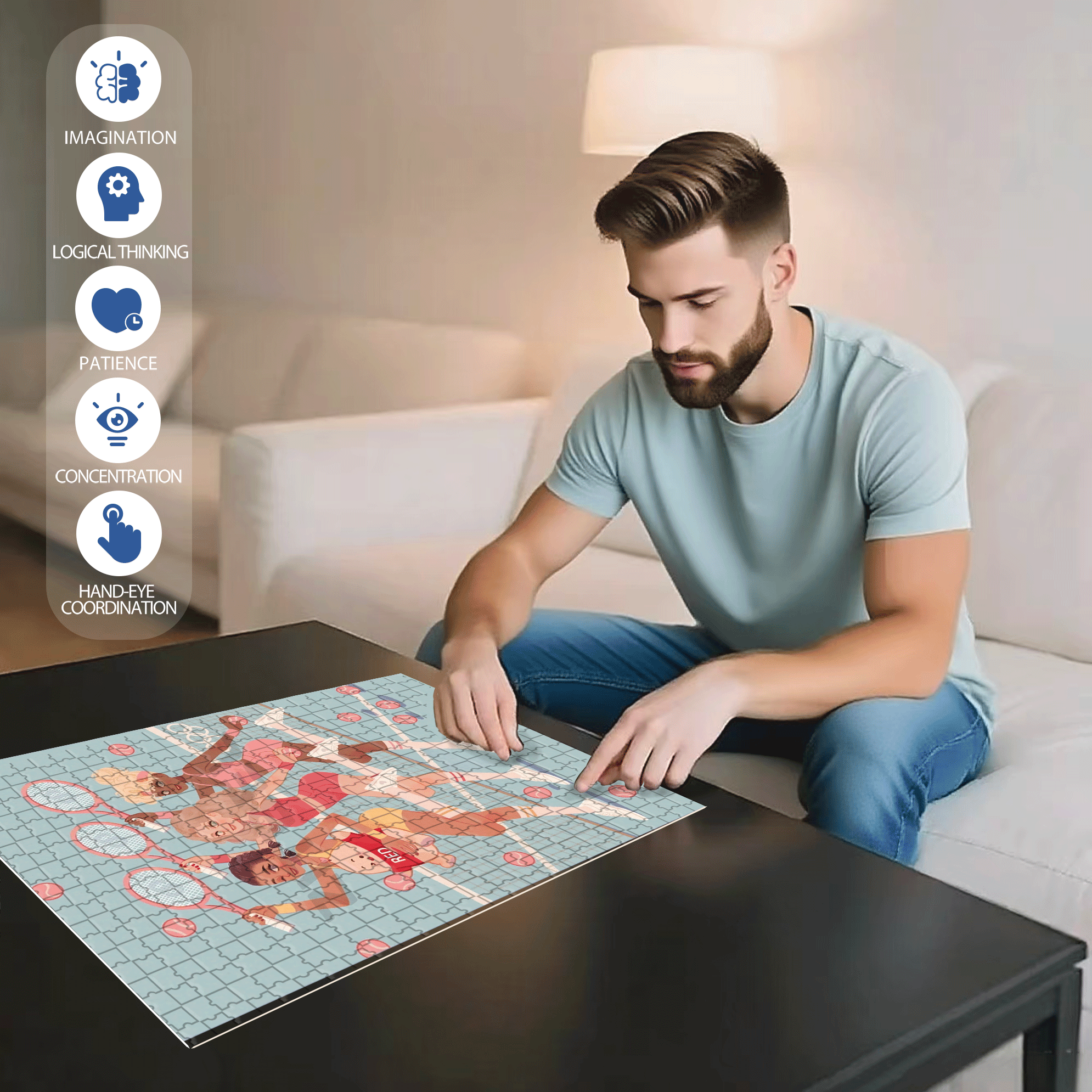 Tennis Girls 500pcs/1000pcs Jigsaw Puzzle, Scratch-Resistant, Interactive Family Game & Brain-Boosting DIY Decor, Perfect for Halloween, Christmas & New Year Gifts, Family Puzzle Game