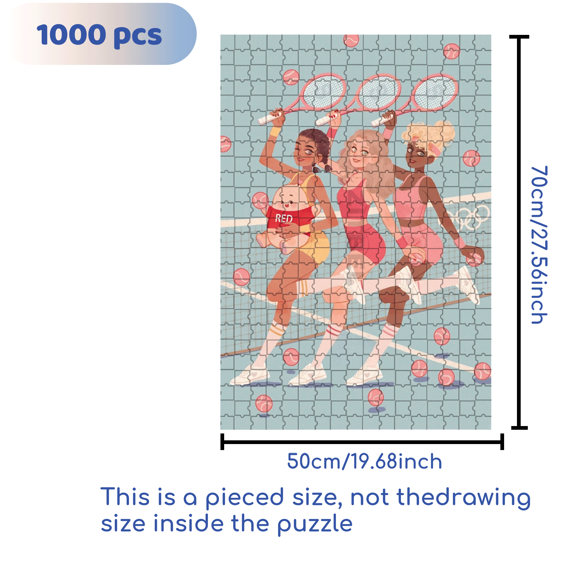 Tennis Girls 500pcs/1000pcs Jigsaw Puzzle, Scratch-Resistant, Interactive Family Game & Brain-Boosting DIY Decor, Perfect for Halloween, Christmas & New Year Gifts, Family Puzzle Game