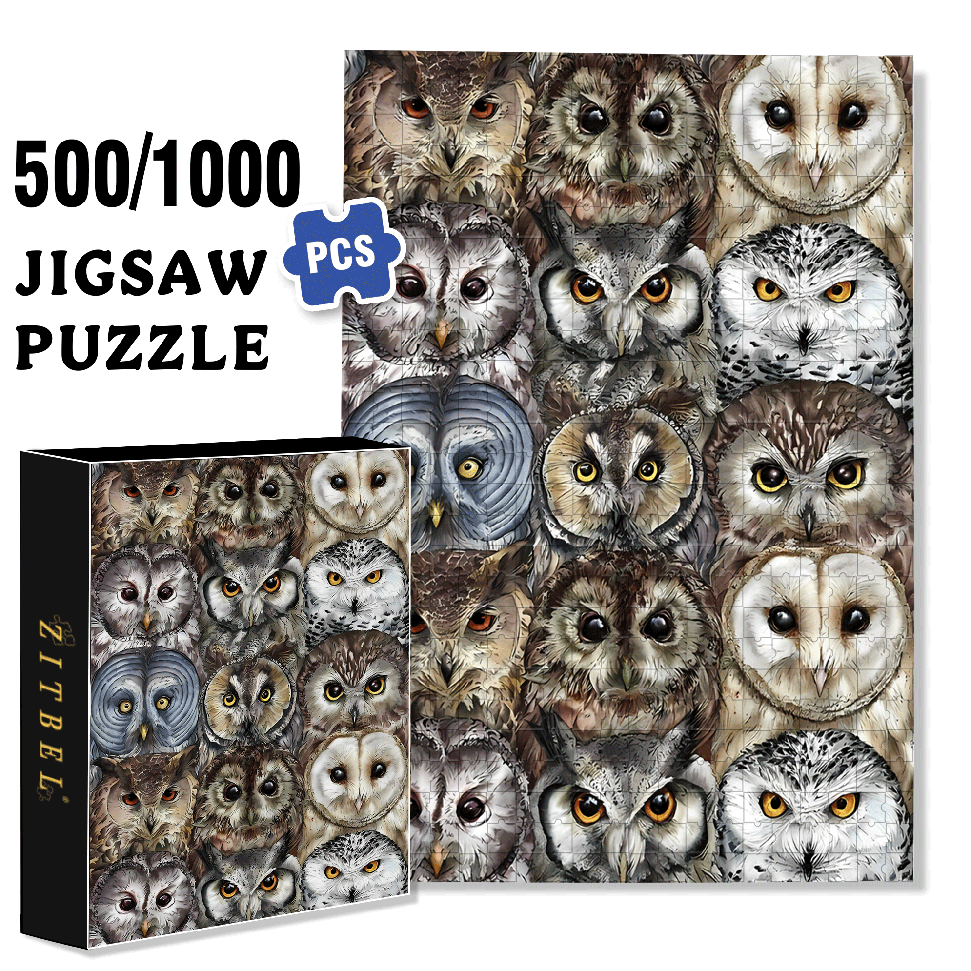 The Owl's Gaze 500pcs/1000pcs Jigsaw Puzzle, Scratch-Resistant, Interactive Family Game & Brain-Boosting DIY Decor, Perfect for Halloween, Christmas & New Year Gifts, Family Puzzle Game