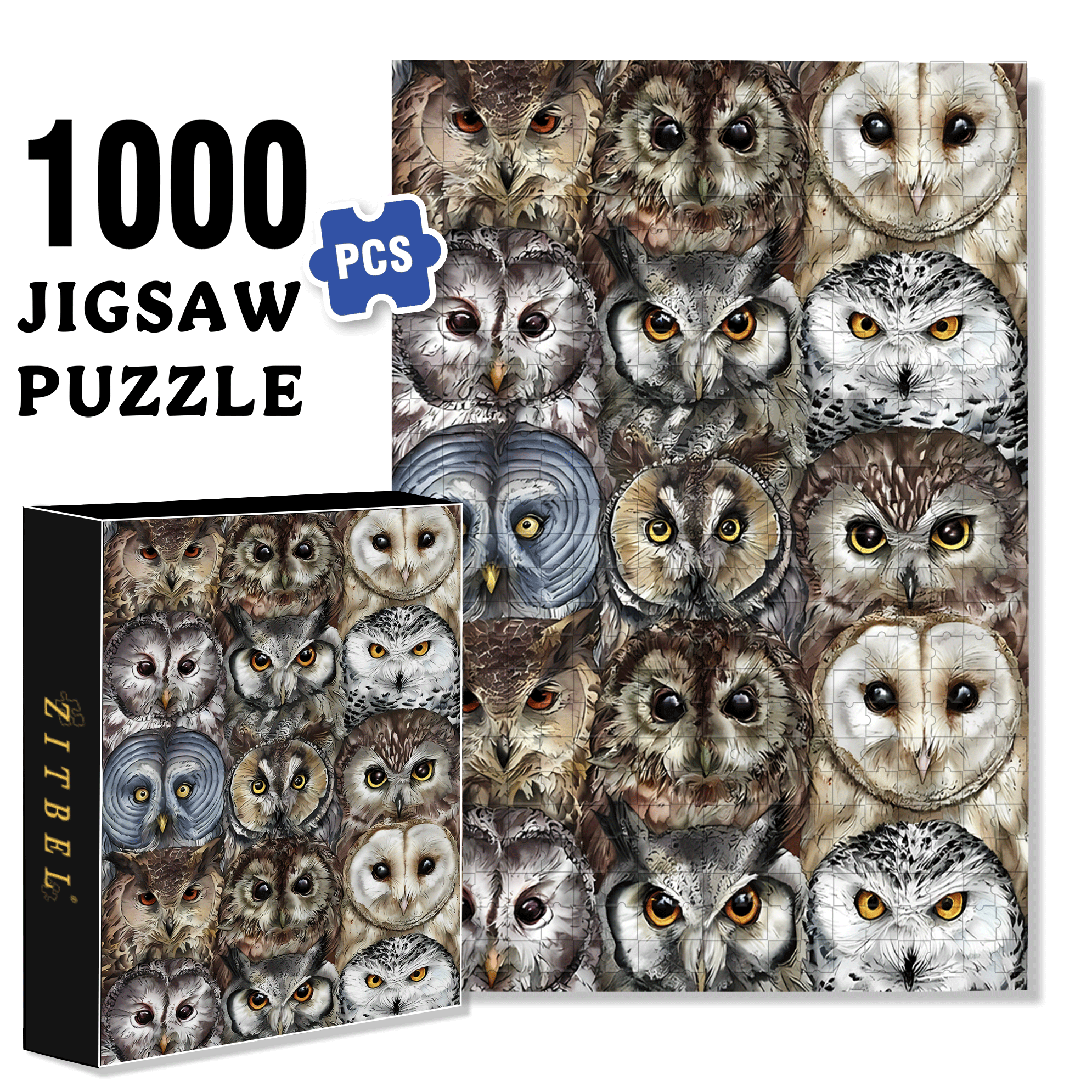 The Owl's Gaze 500pcs/1000pcs Jigsaw Puzzle, Scratch-Resistant, Interactive Family Game & Brain-Boosting DIY Decor, Perfect for Halloween, Christmas & New Year Gifts, Family Puzzle Game