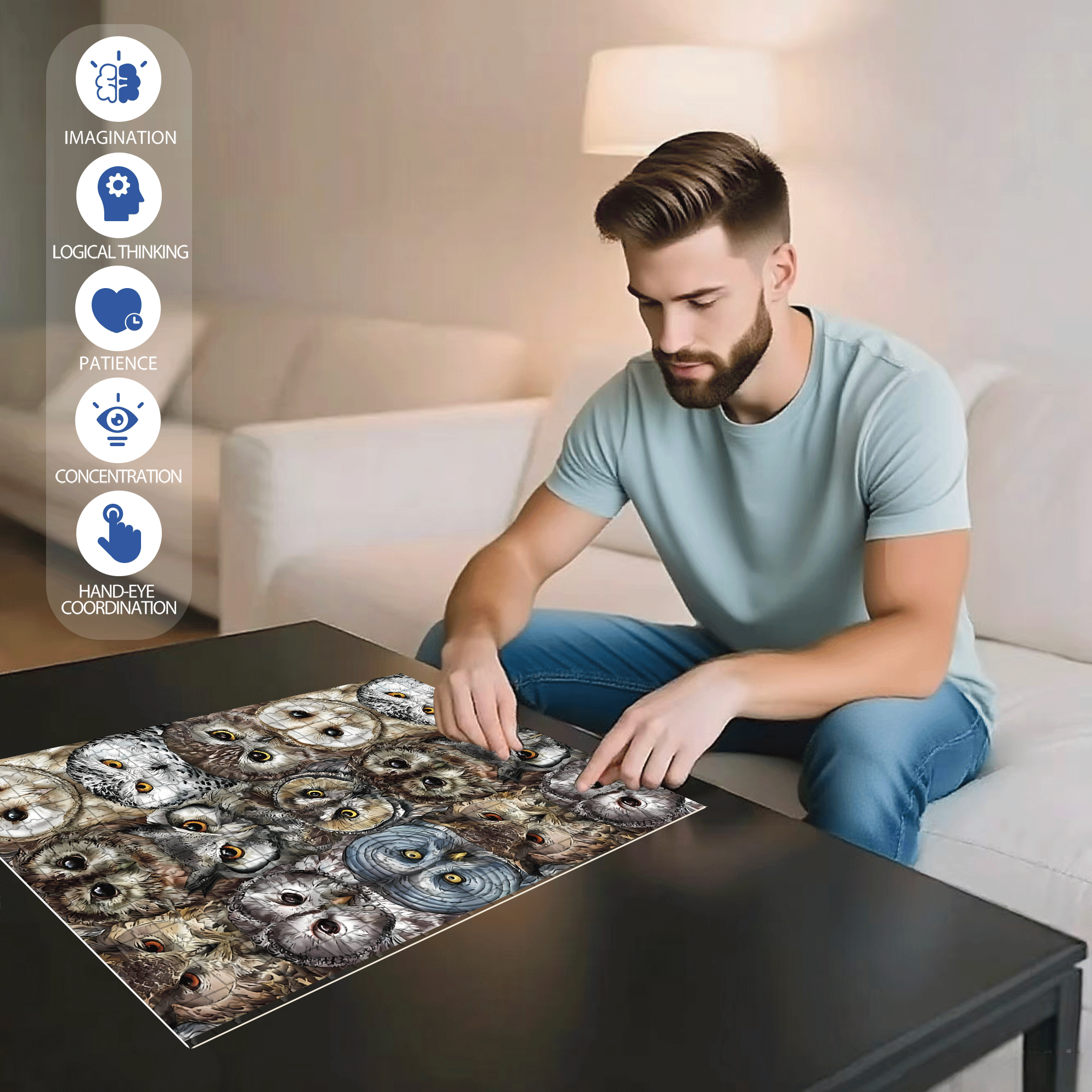 The Owl's Gaze 500pcs/1000pcs Jigsaw Puzzle, Scratch-Resistant, Interactive Family Game & Brain-Boosting DIY Decor, Perfect for Halloween, Christmas & New Year Gifts, Family Puzzle Game