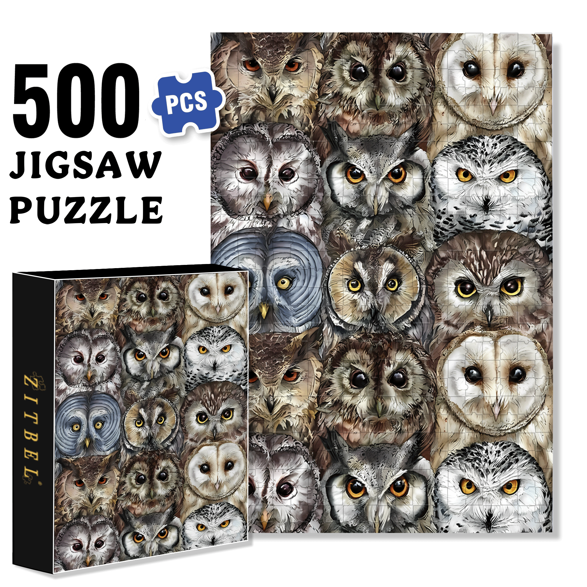 The Owl's Gaze 500pcs/1000pcs Jigsaw Puzzle, Scratch-Resistant, Interactive Family Game & Brain-Boosting DIY Decor, Perfect for Halloween, Christmas & New Year Gifts, Family Puzzle Game