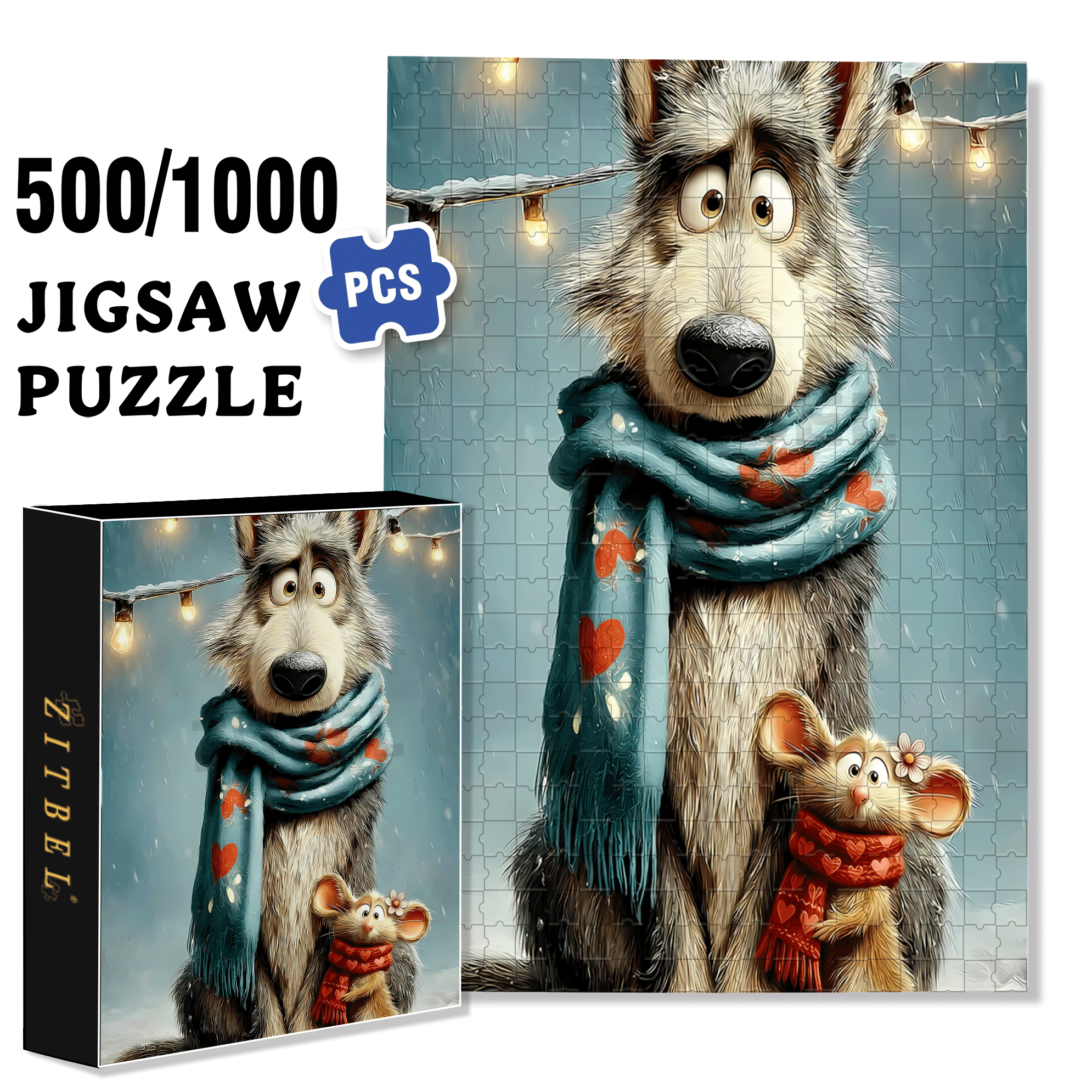 Warm Companions On Winter Nights 500pcs/1000pcs Jigsaw Puzzle, Scratch-Resistant, Interactive Family Game & Brain-Boosting DIY Decor, Perfect for Halloween, Christmas & New Year Gifts, Family Puzzle Game