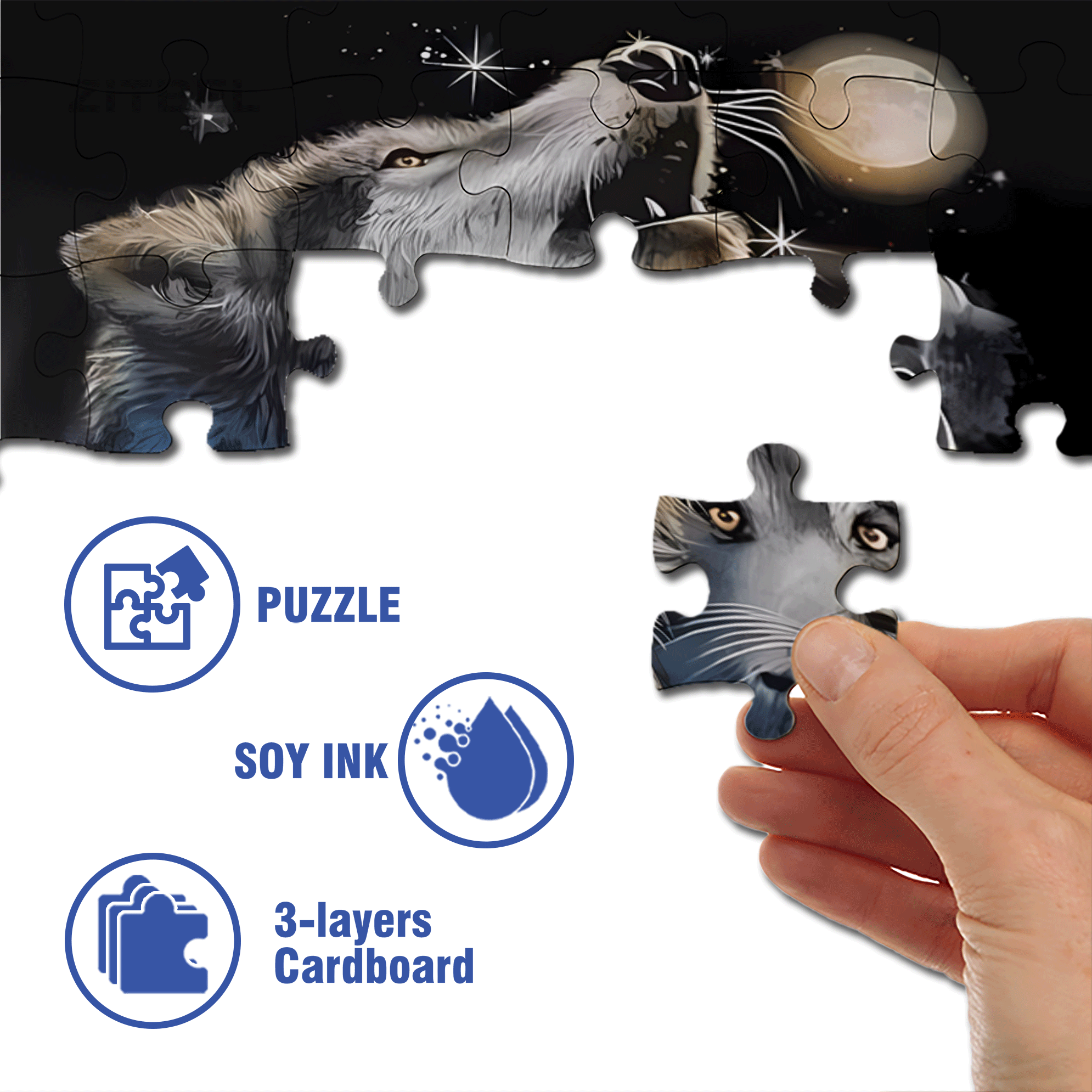 Wolf Howls Under The Moon 500pcs/1000pcs Jigsaw Puzzle, Scratch-Resistant, Interactive Family Game & Brain-Boosting DIY Decor, Perfect for Halloween, Christmas & New Year Gifts, Family Puzzle Game