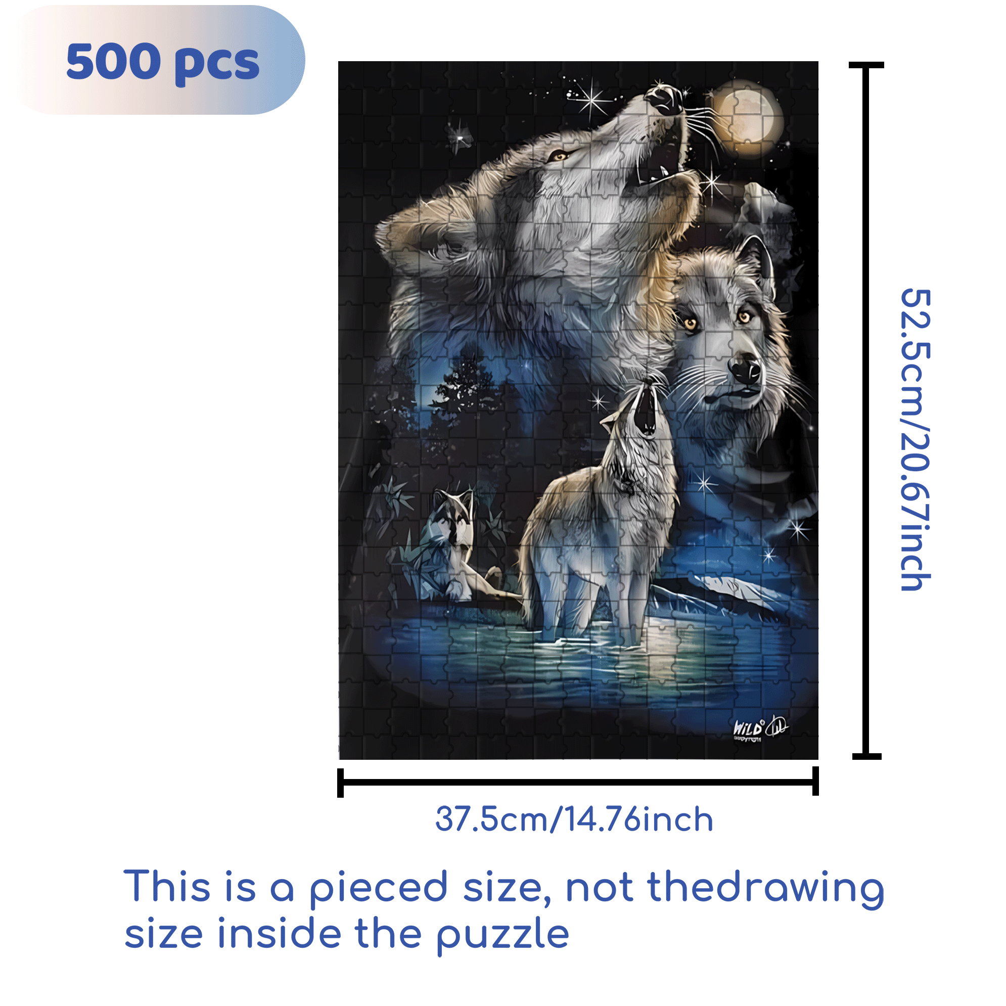 Wolf Howls Under The Moon 500pcs/1000pcs Jigsaw Puzzle, Scratch-Resistant, Interactive Family Game & Brain-Boosting DIY Decor, Perfect for Halloween, Christmas & New Year Gifts, Family Puzzle Game