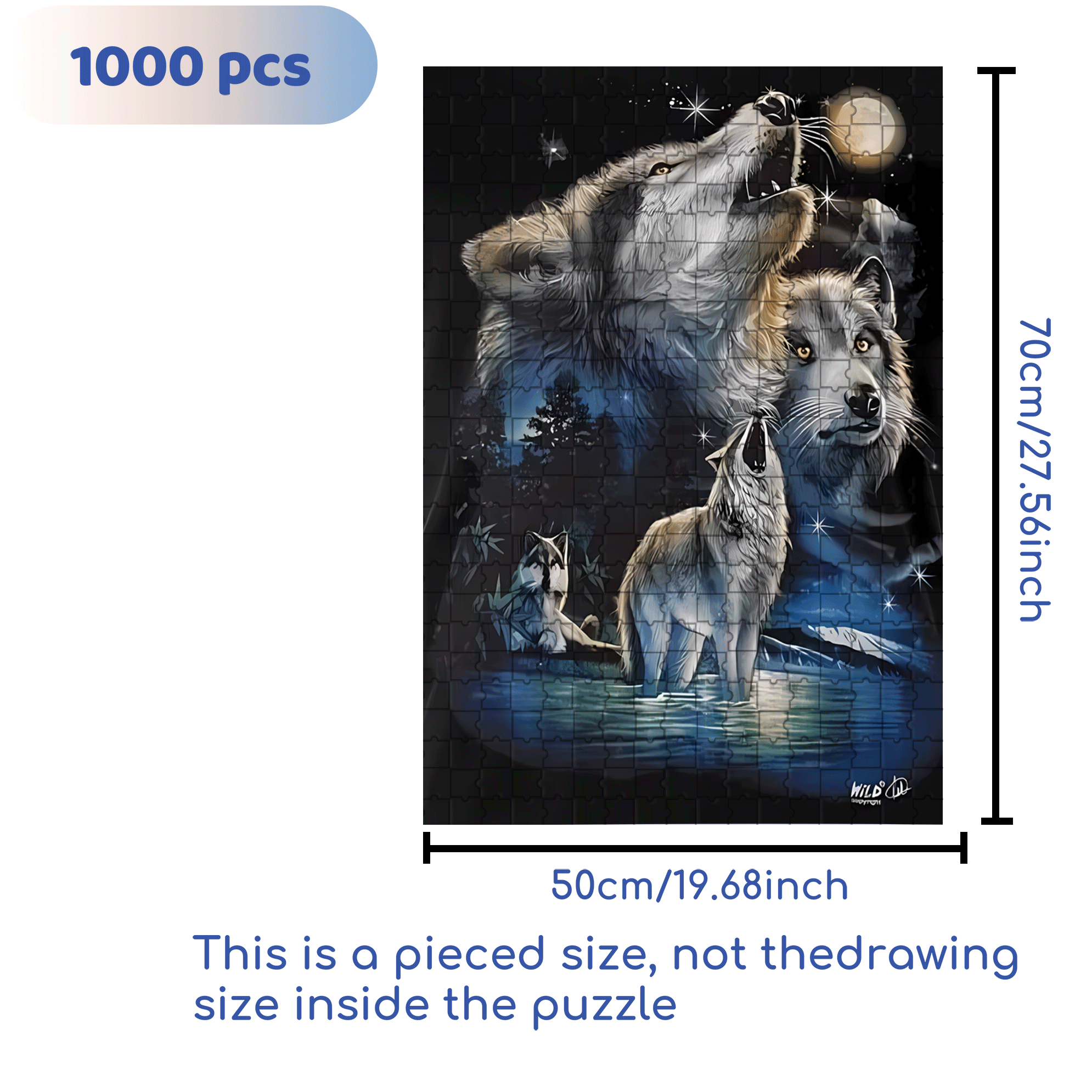 Wolf Howls Under The Moon 500pcs/1000pcs Jigsaw Puzzle, Scratch-Resistant, Interactive Family Game & Brain-Boosting DIY Decor, Perfect for Halloween, Christmas & New Year Gifts, Family Puzzle Game