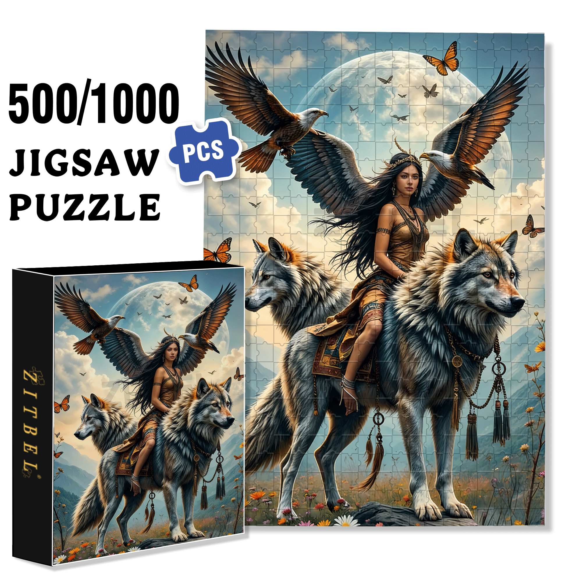Wolf Queen Legend 500pcs/1000pcs Jigsaw Puzzle, Scratch-Resistant, Interactive Family Game & Brain-Boosting DIY Decor, Perfect for Halloween, Christmas & New Year Gifts, Family Puzzle Game