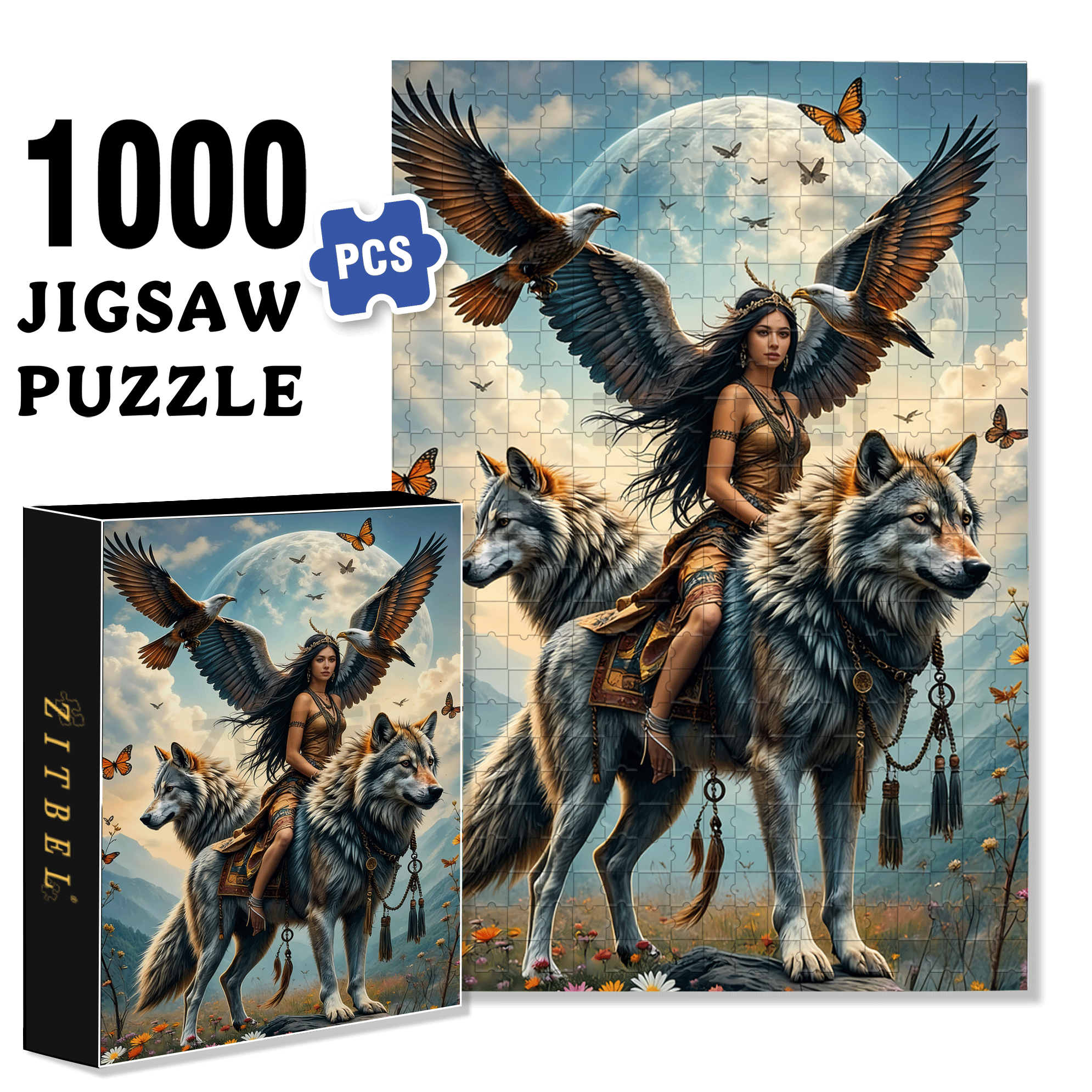 Wolf Queen Legend 500pcs/1000pcs Jigsaw Puzzle, Scratch-Resistant, Interactive Family Game & Brain-Boosting DIY Decor, Perfect for Halloween, Christmas & New Year Gifts, Family Puzzle Game