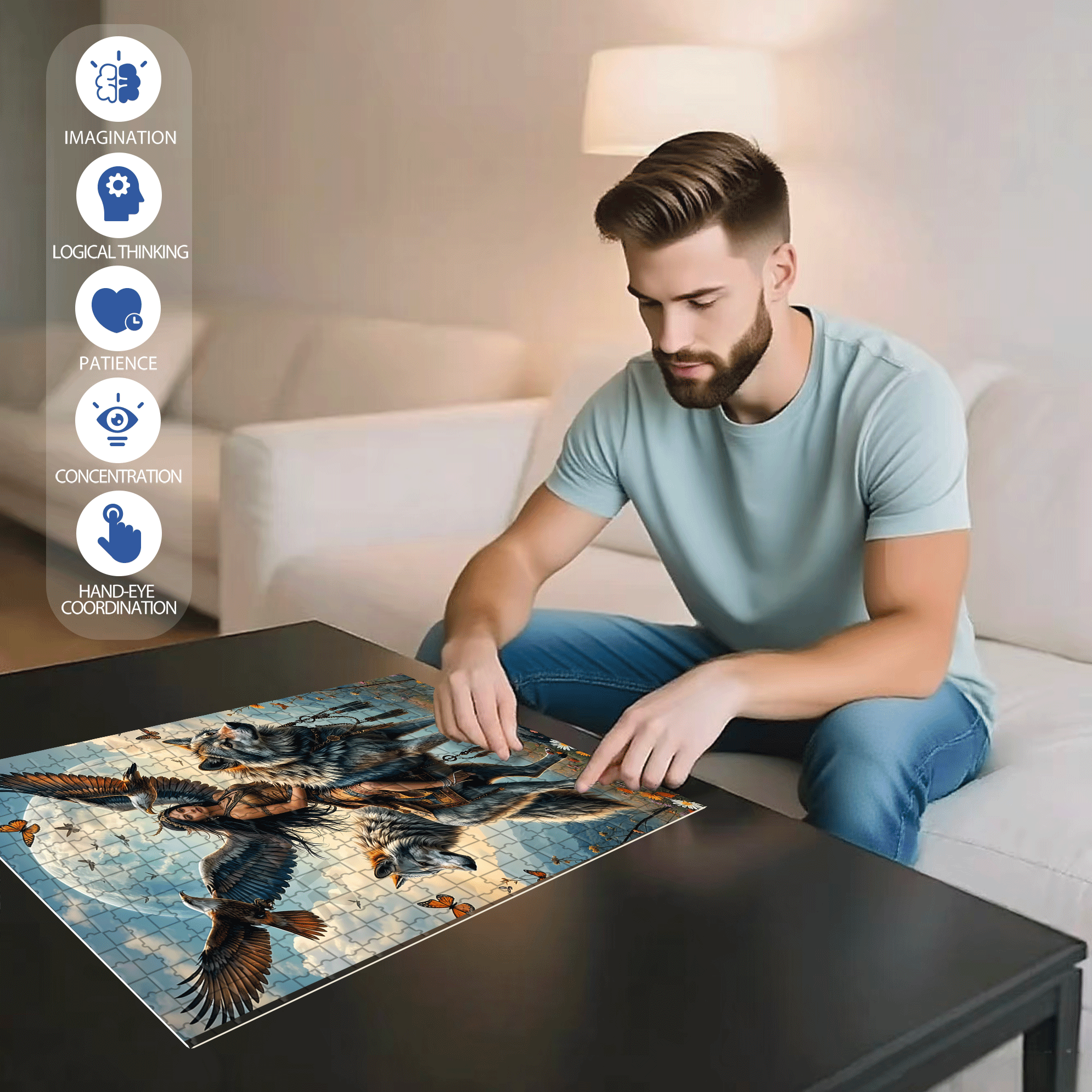 Wolf Queen Legend 500pcs/1000pcs Jigsaw Puzzle, Scratch-Resistant, Interactive Family Game & Brain-Boosting DIY Decor, Perfect for Halloween, Christmas & New Year Gifts, Family Puzzle Game
