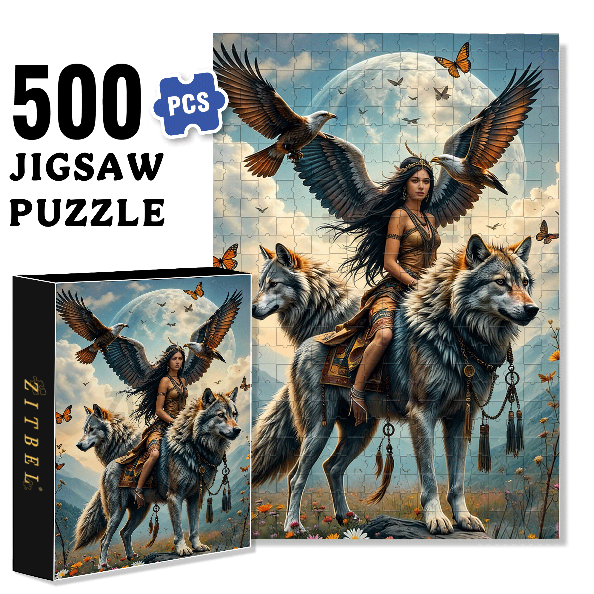 Wolf Queen Legend 500pcs/1000pcs Jigsaw Puzzle, Scratch-Resistant, Interactive Family Game & Brain-Boosting DIY Decor, Perfect for Halloween, Christmas & New Year Gifts, Family Puzzle Game