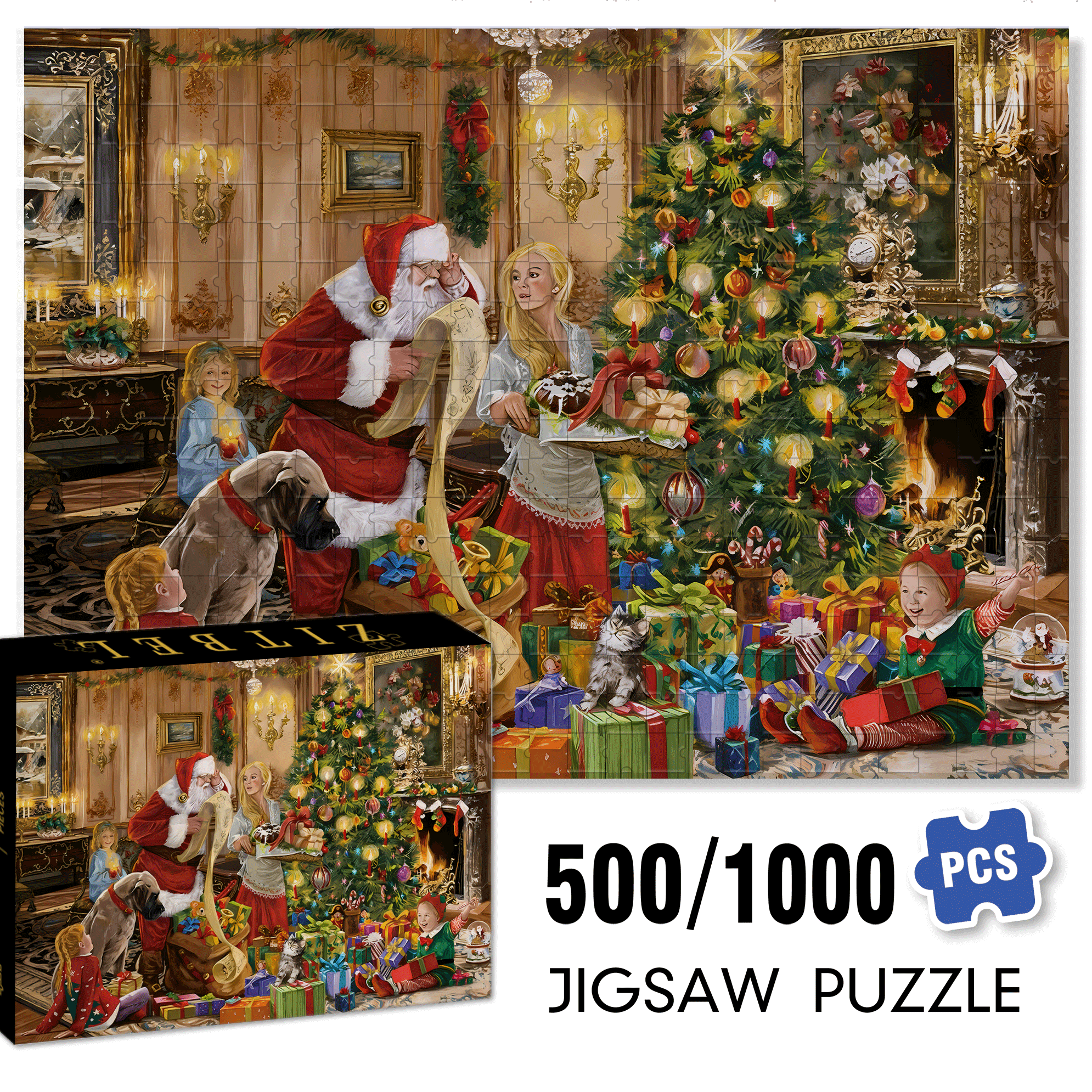 A Christmas Fairy Tale By The Fireplace 500pcs/1000pcs Jigsaw Puzzle, Scratch-Resistant, Interactive Family Game & Brain-Boosting DIY Decor, Perfect for Halloween, Christmas & New Year Gifts, Family Puzzle Game