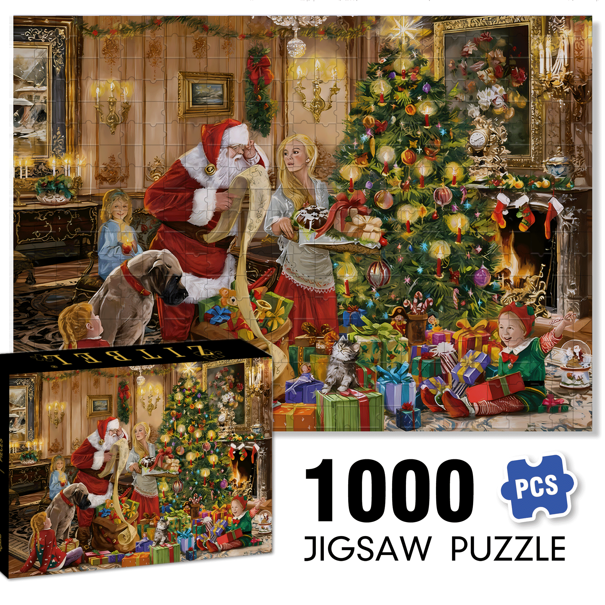 A Christmas Fairy Tale By The Fireplace 500pcs/1000pcs Jigsaw Puzzle, Scratch-Resistant, Interactive Family Game & Brain-Boosting DIY Decor, Perfect for Halloween, Christmas & New Year Gifts, Family Puzzle Game