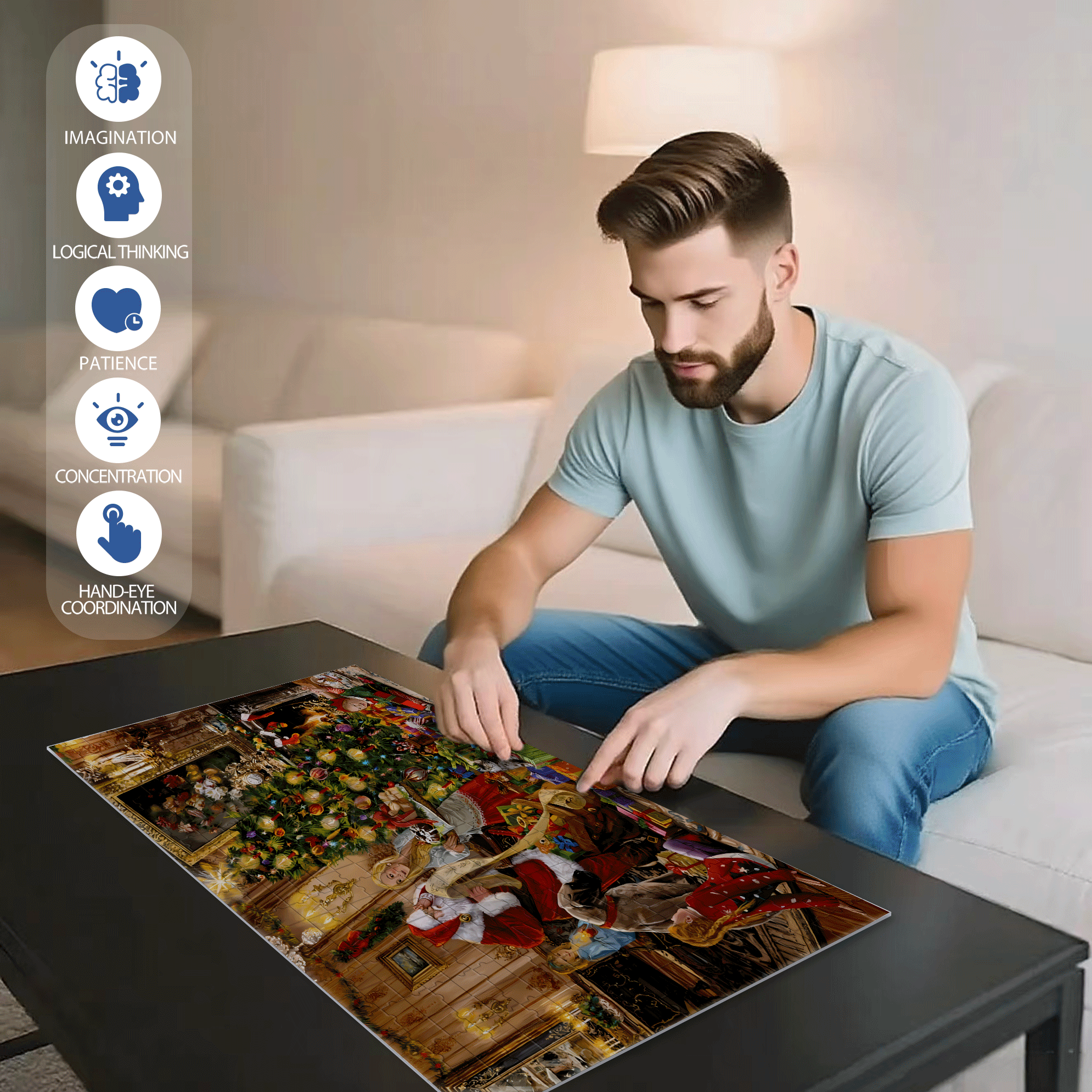 A Christmas Fairy Tale By The Fireplace 500pcs/1000pcs Jigsaw Puzzle, Scratch-Resistant, Interactive Family Game & Brain-Boosting DIY Decor, Perfect for Halloween, Christmas & New Year Gifts, Family Puzzle Game
