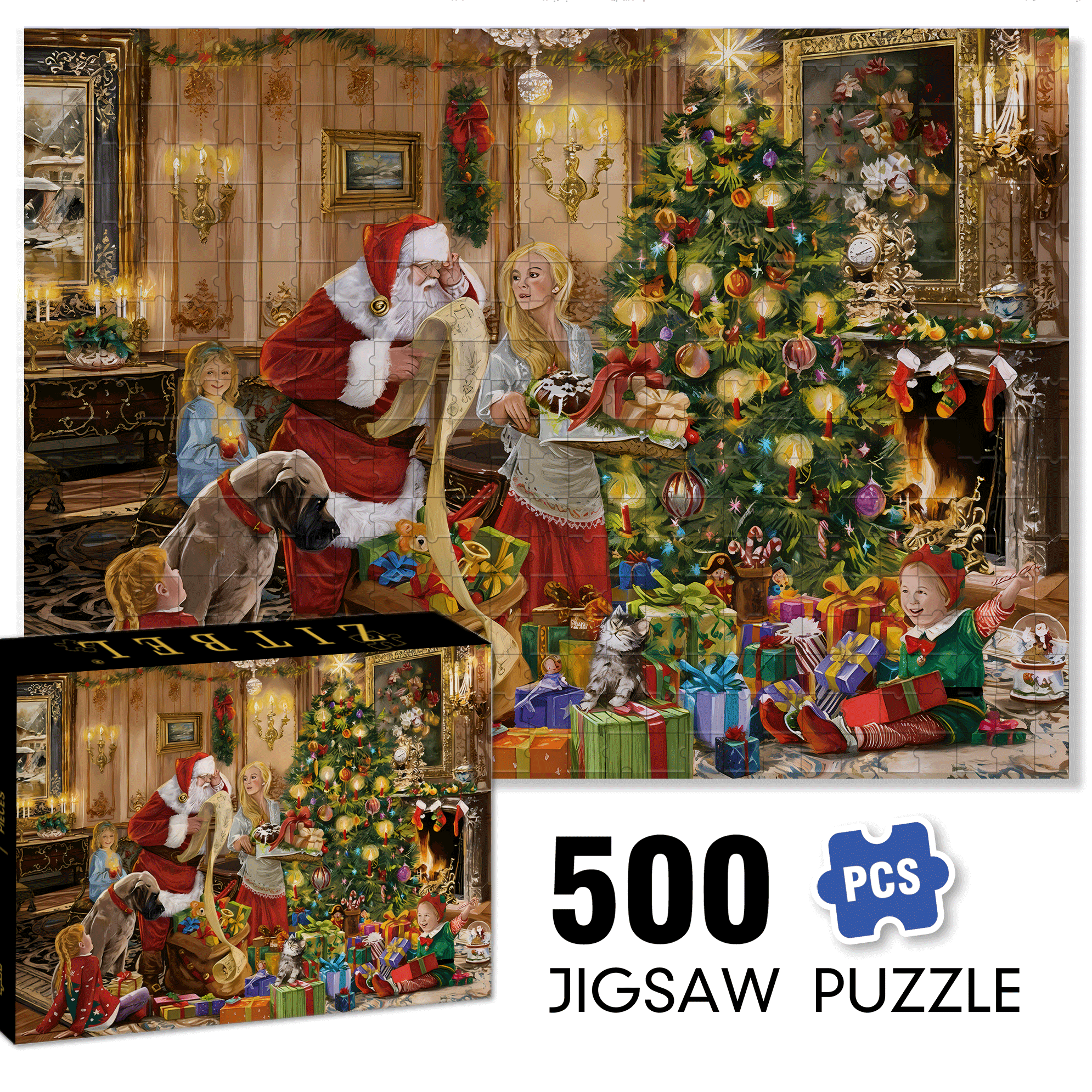 A Christmas Fairy Tale By The Fireplace 500pcs/1000pcs Jigsaw Puzzle, Scratch-Resistant, Interactive Family Game & Brain-Boosting DIY Decor, Perfect for Halloween, Christmas & New Year Gifts, Family Puzzle Game