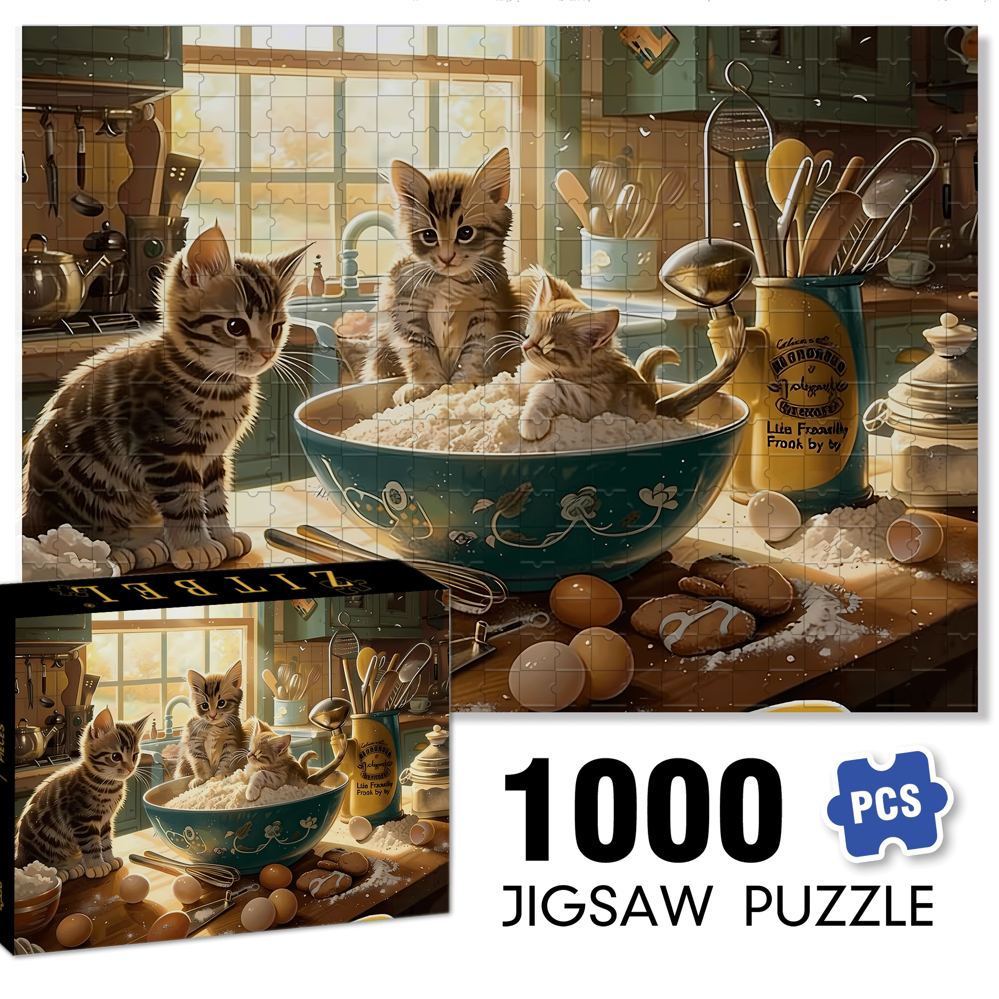 A Cooking Kitten 500pcs/1000pcs Jigsaw Puzzle, Scratch-Resistant, Interactive Family Game & Brain-Boosting DIY Decor, Perfect for Halloween, Christmas & New Year Gifts, Family Puzzle Game
