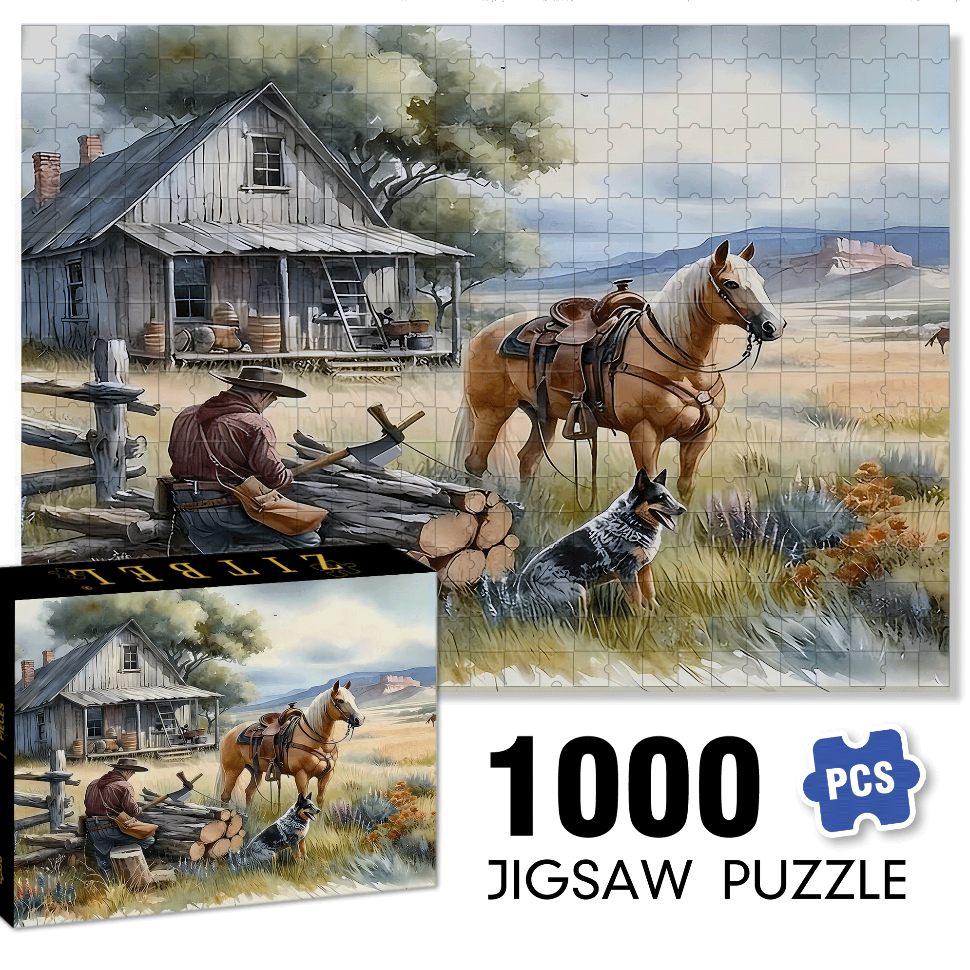 A Cowboy's Afternoon 500pcs/1000pcs Jigsaw Puzzle, Scratch-Resistant, Interactive Family Game & Brain-Boosting DIY Decor, Perfect for Halloween, Christmas & New Year Gifts, Family Puzzle Game
