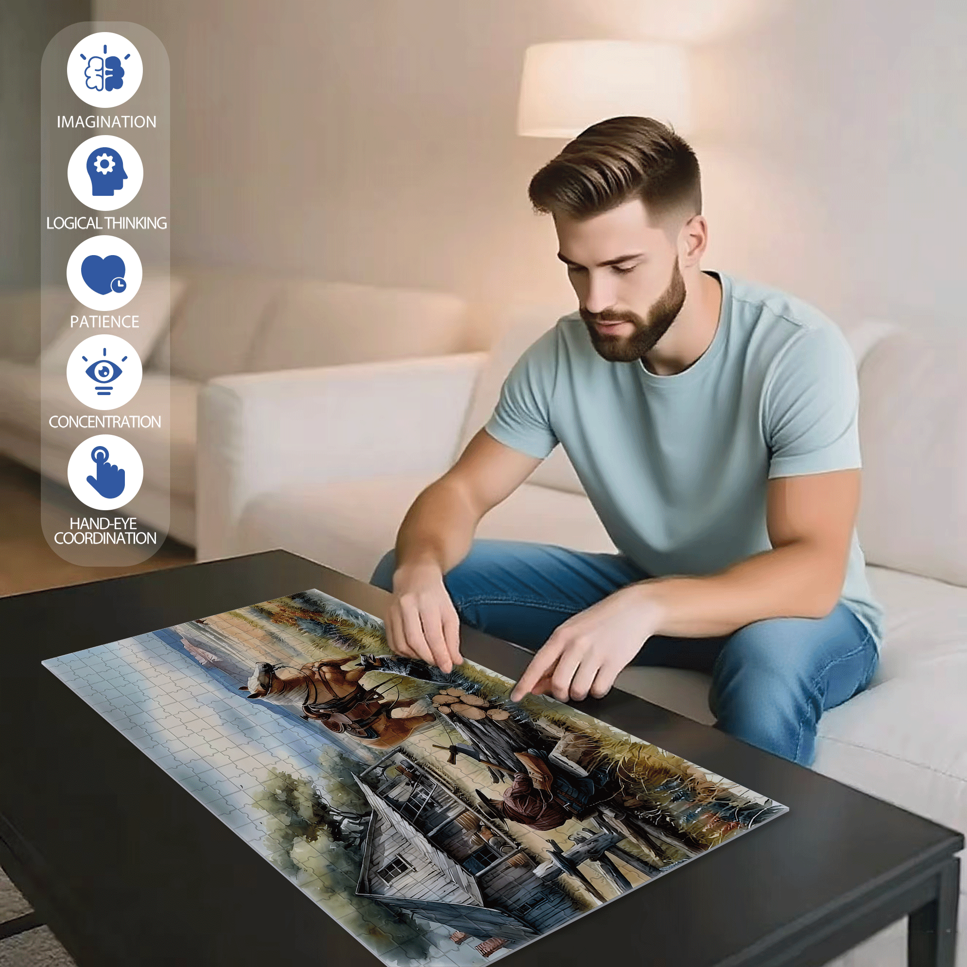 A Cowboy's Afternoon 500pcs/1000pcs Jigsaw Puzzle, Scratch-Resistant, Interactive Family Game & Brain-Boosting DIY Decor, Perfect for Halloween, Christmas & New Year Gifts, Family Puzzle Game