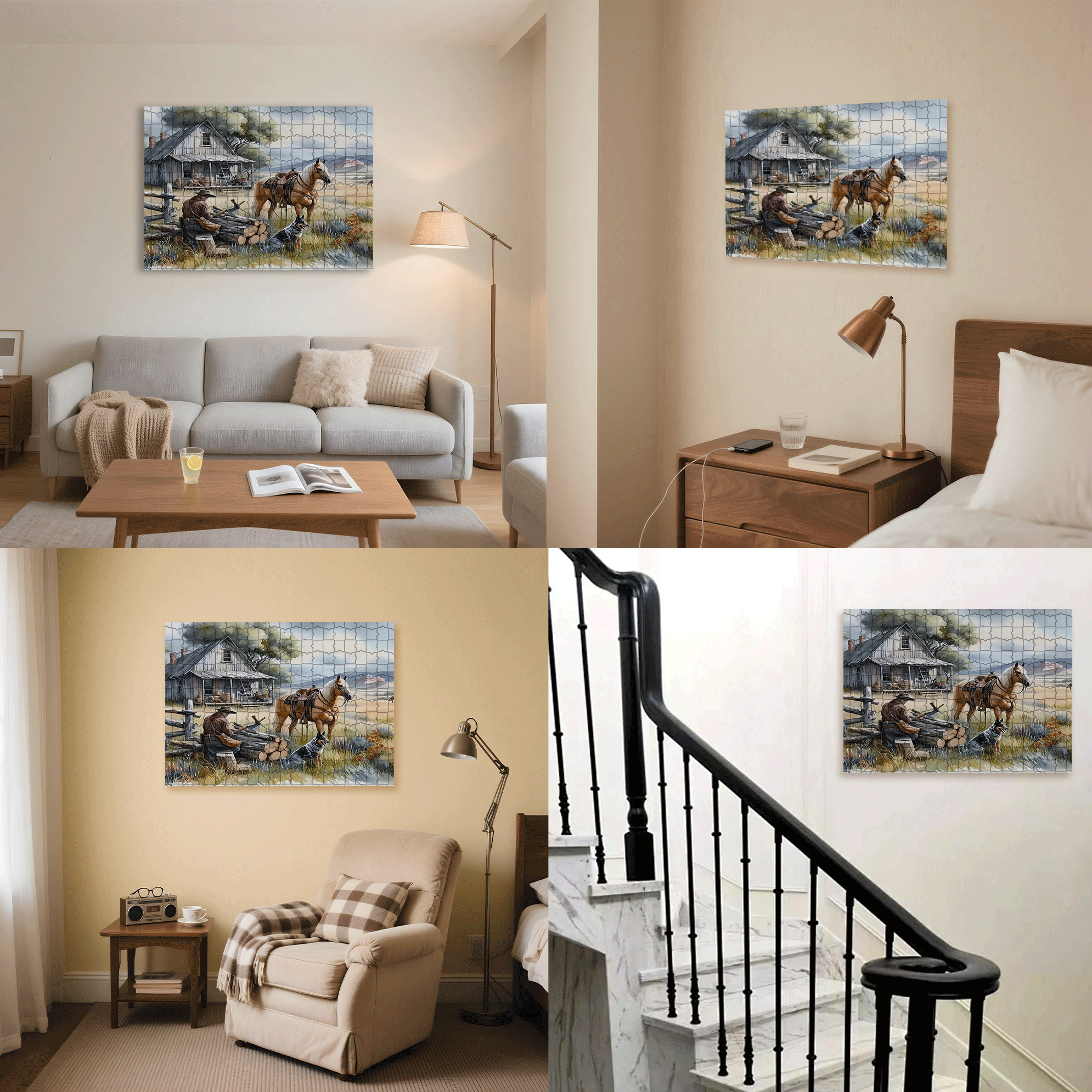 A Cowboy's Afternoon 500pcs/1000pcs Jigsaw Puzzle, Scratch-Resistant, Interactive Family Game & Brain-Boosting DIY Decor, Perfect for Halloween, Christmas & New Year Gifts, Family Puzzle Game
