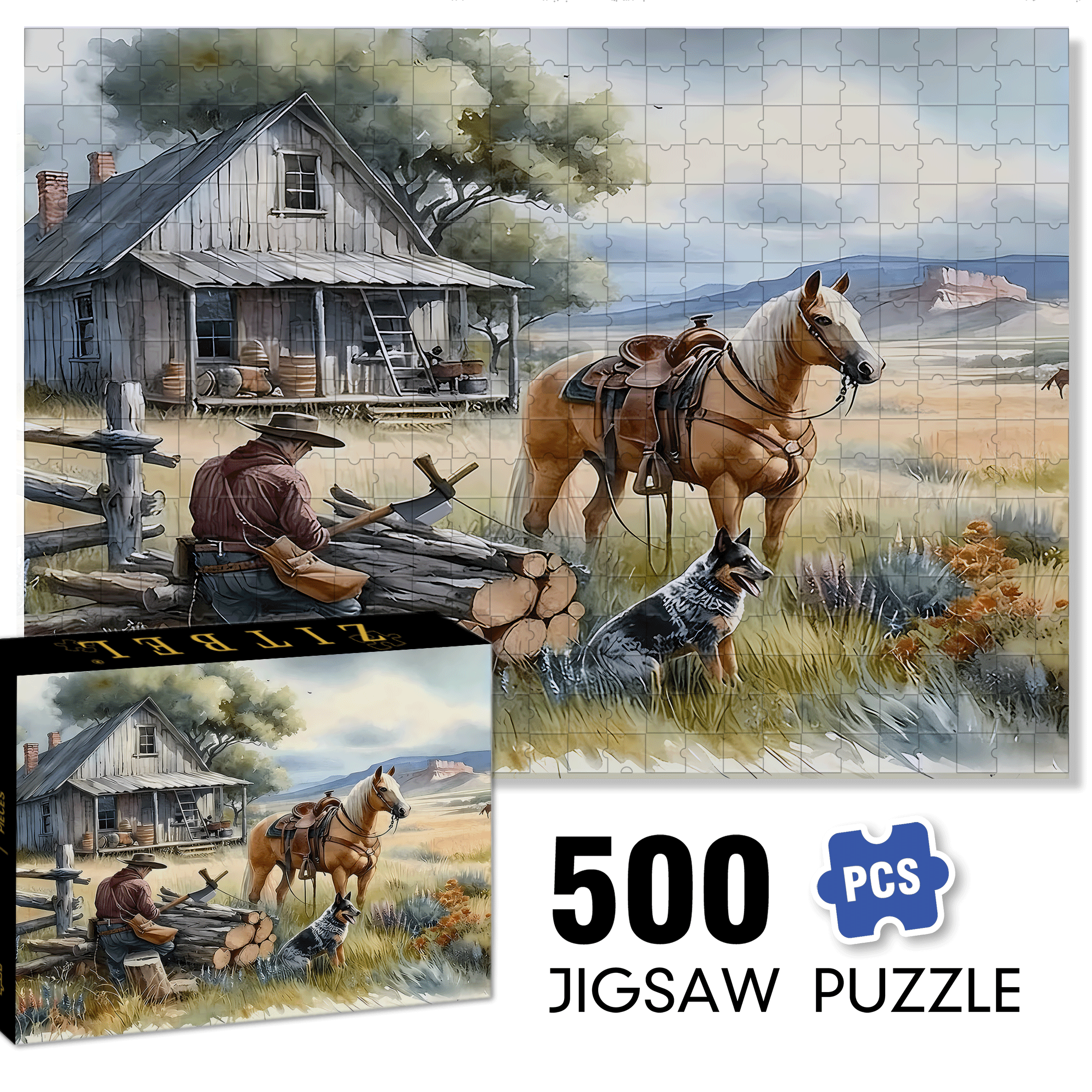 A Cowboy's Afternoon 500pcs/1000pcs Jigsaw Puzzle, Scratch-Resistant, Interactive Family Game & Brain-Boosting DIY Decor, Perfect for Halloween, Christmas & New Year Gifts, Family Puzzle Game