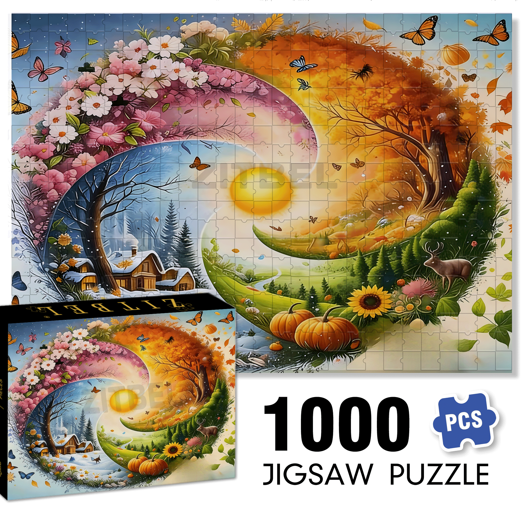 A Dream of Four Seasons 500pcs/1000pcs Jigsaw Puzzle, Scratch-Resistant, Interactive Family Game & Brain-Boosting DIY Decor, Perfect for Halloween, Christmas & New Year Gifts, Family Puzzle Game