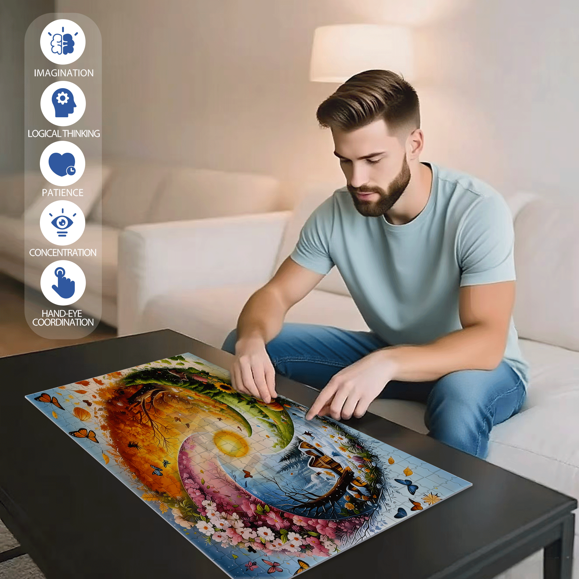 A Dream of Four Seasons 500pcs/1000pcs Jigsaw Puzzle, Scratch-Resistant, Interactive Family Game & Brain-Boosting DIY Decor, Perfect for Halloween, Christmas & New Year Gifts, Family Puzzle Game