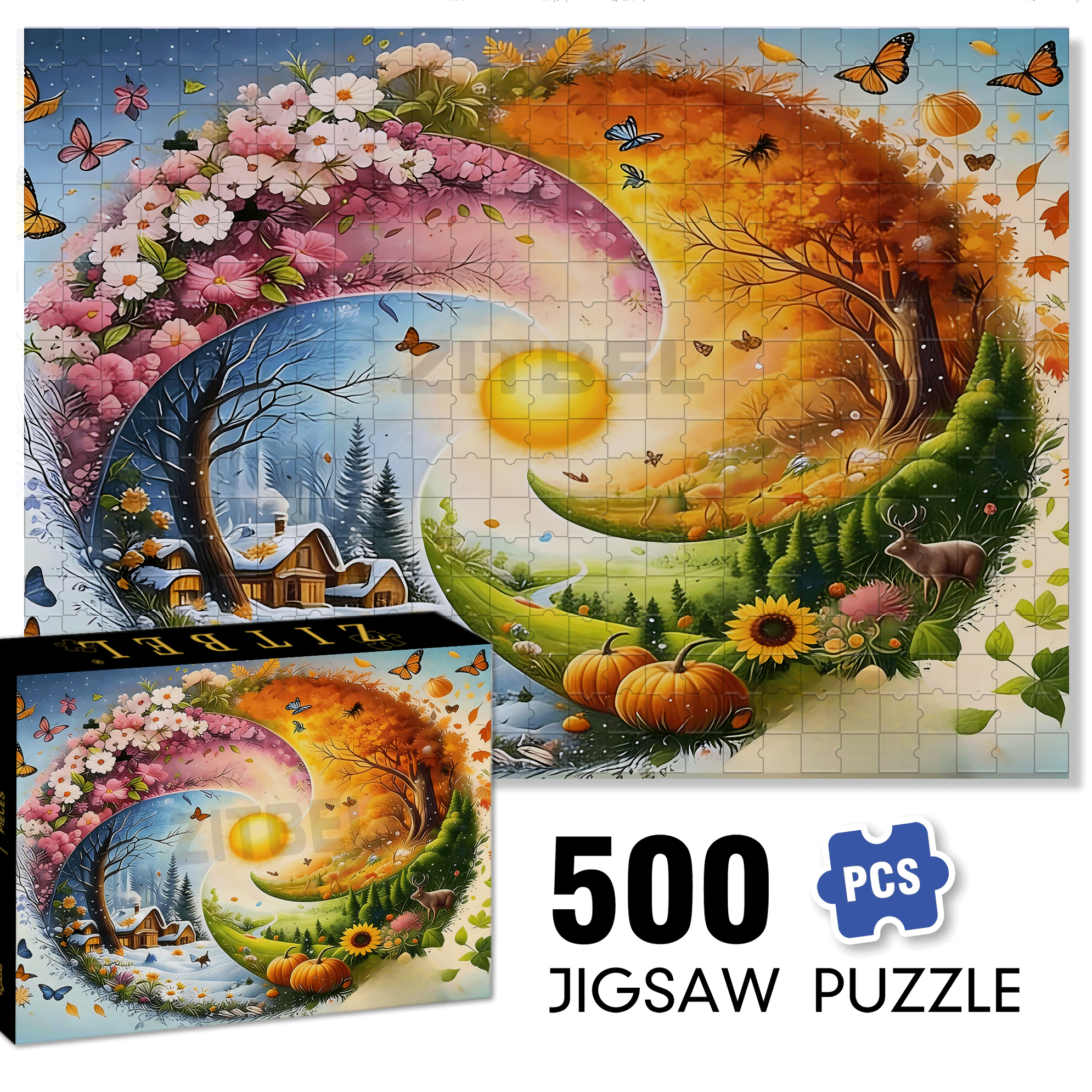 A Dream of Four Seasons 500pcs/1000pcs Jigsaw Puzzle, Scratch-Resistant, Interactive Family Game & Brain-Boosting DIY Decor, Perfect for Halloween, Christmas & New Year Gifts, Family Puzzle Game