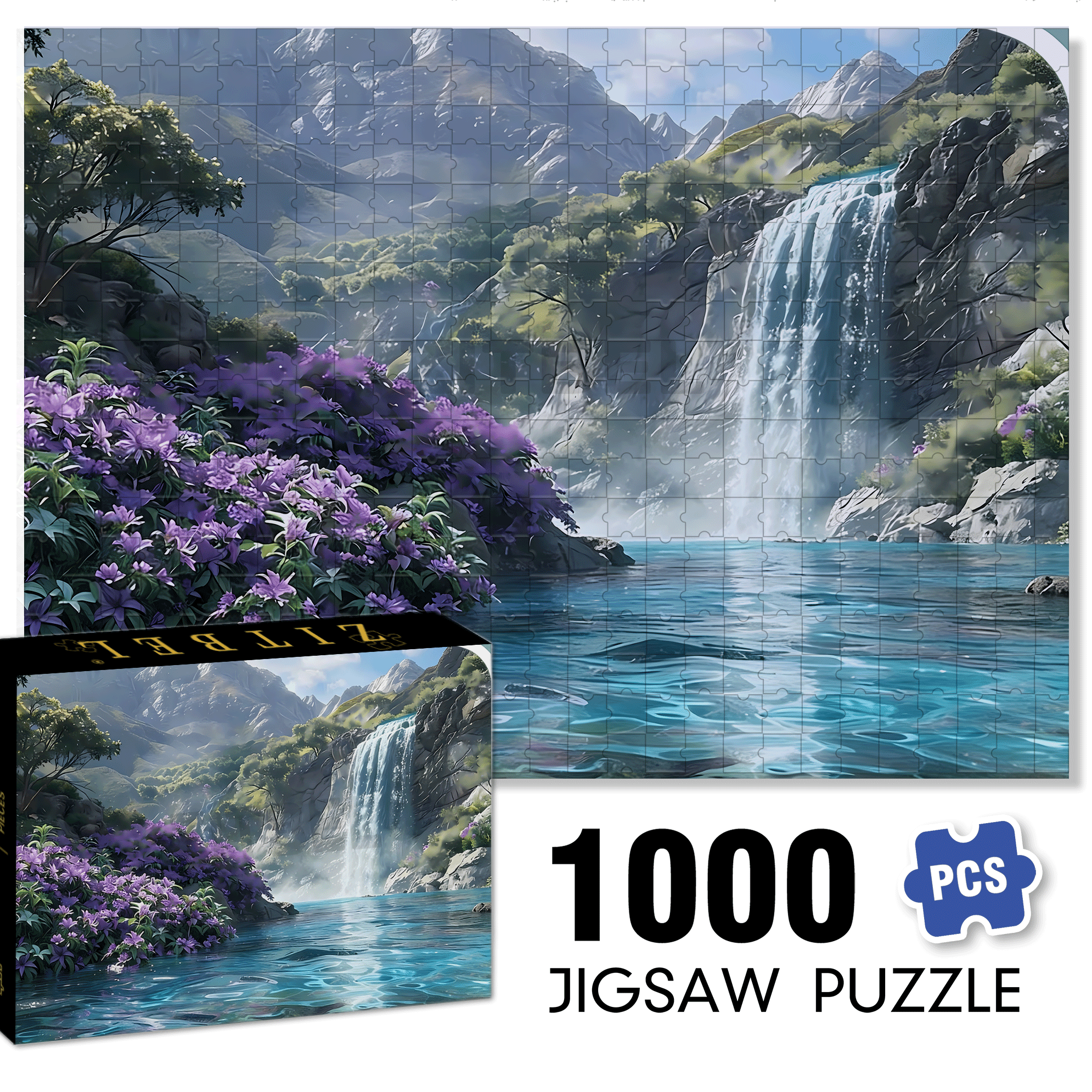A Purple Flower Waterfall 500pcs/1000pcs Jigsaw Puzzle, Scratch-Resistant, Interactive Family Game & Brain-Boosting DIY Decor, Perfect for Halloween, Christmas & New Year Gifts, Family Puzzle Game