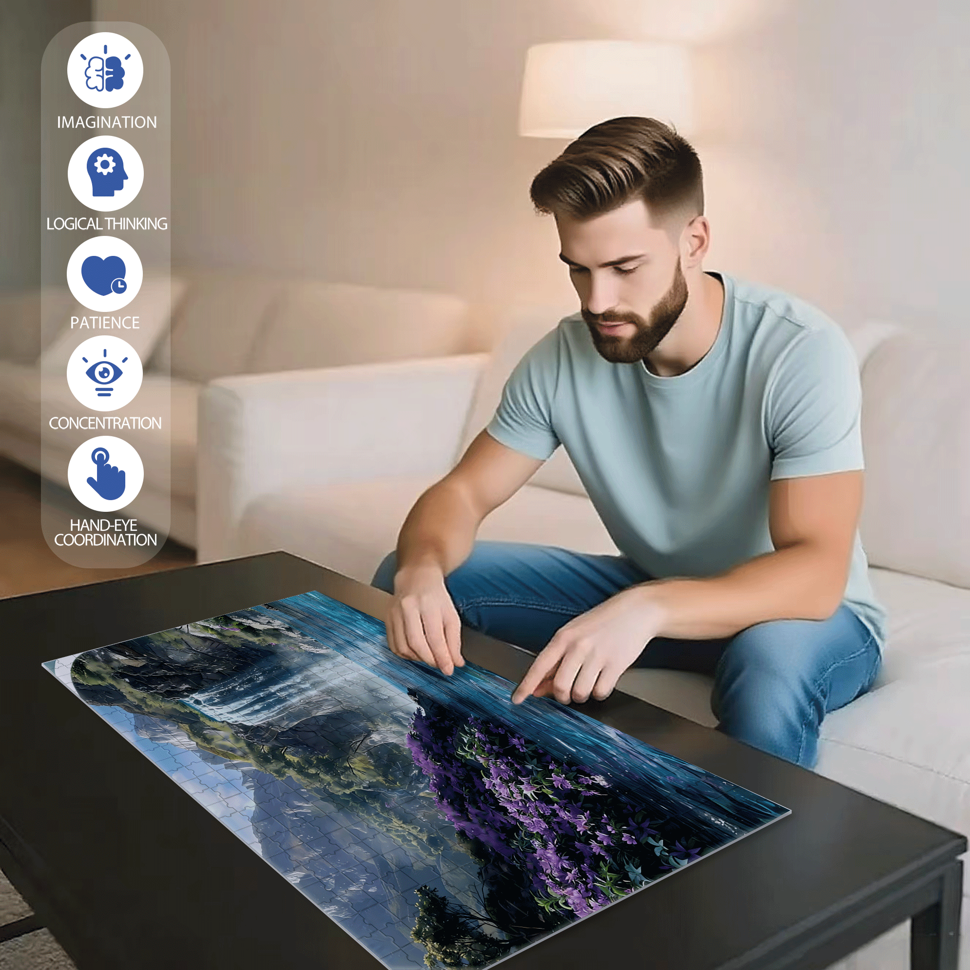 A Purple Flower Waterfall 500pcs/1000pcs Jigsaw Puzzle, Scratch-Resistant, Interactive Family Game & Brain-Boosting DIY Decor, Perfect for Halloween, Christmas & New Year Gifts, Family Puzzle Game