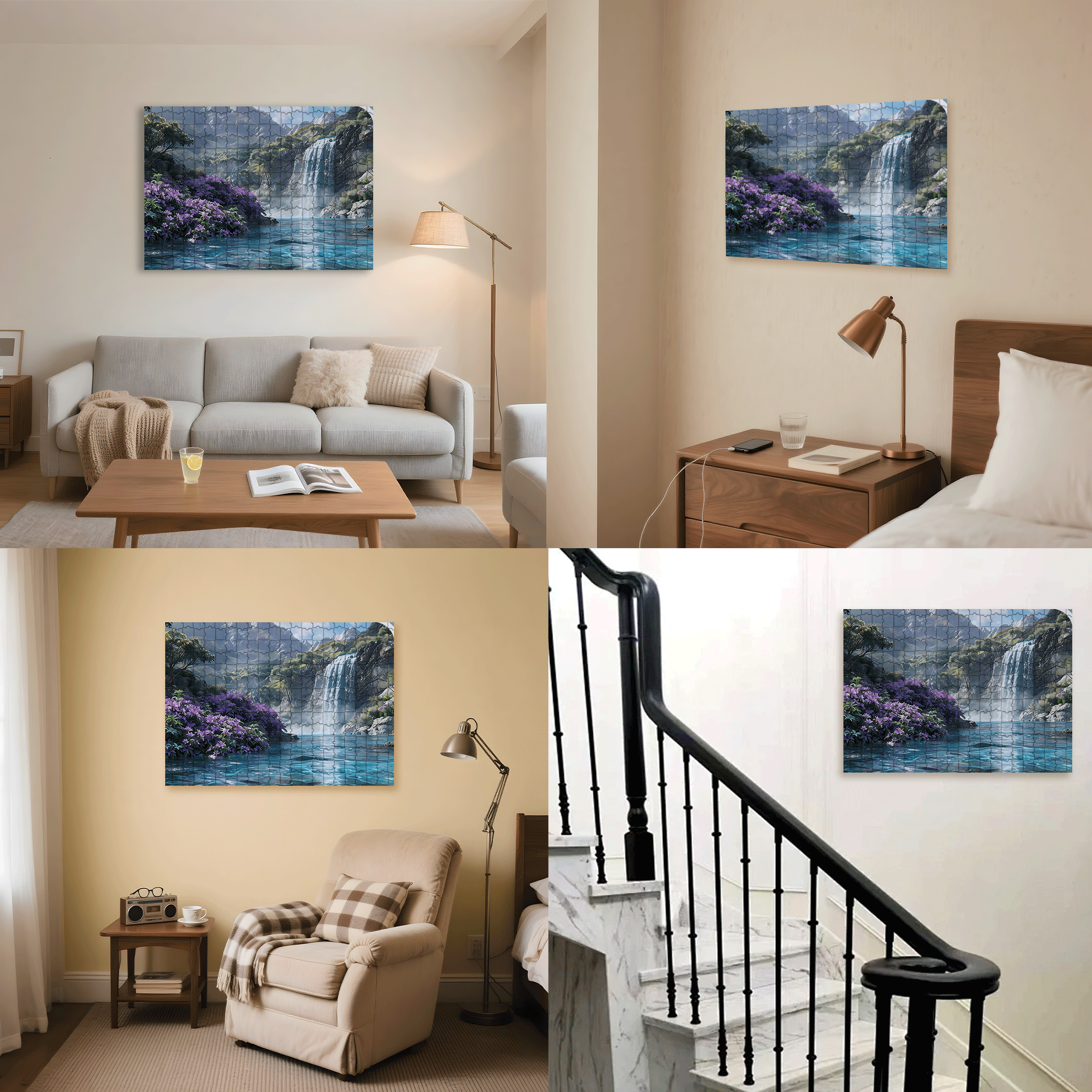 A Purple Flower Waterfall 500pcs/1000pcs Jigsaw Puzzle, Scratch-Resistant, Interactive Family Game & Brain-Boosting DIY Decor, Perfect for Halloween, Christmas & New Year Gifts, Family Puzzle Game
