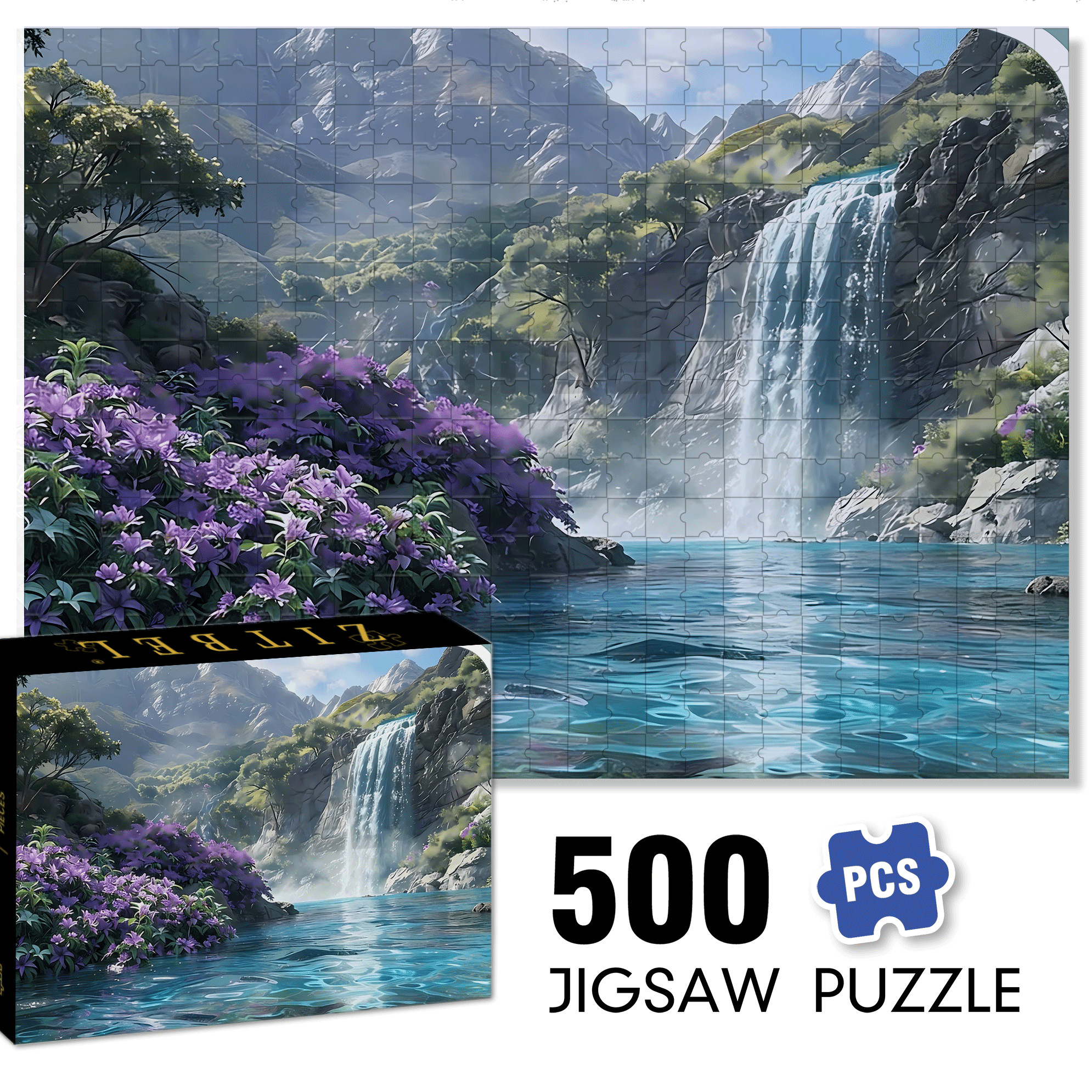 A Purple Flower Waterfall 500pcs/1000pcs Jigsaw Puzzle, Scratch-Resistant, Interactive Family Game & Brain-Boosting DIY Decor, Perfect for Halloween, Christmas & New Year Gifts, Family Puzzle Game