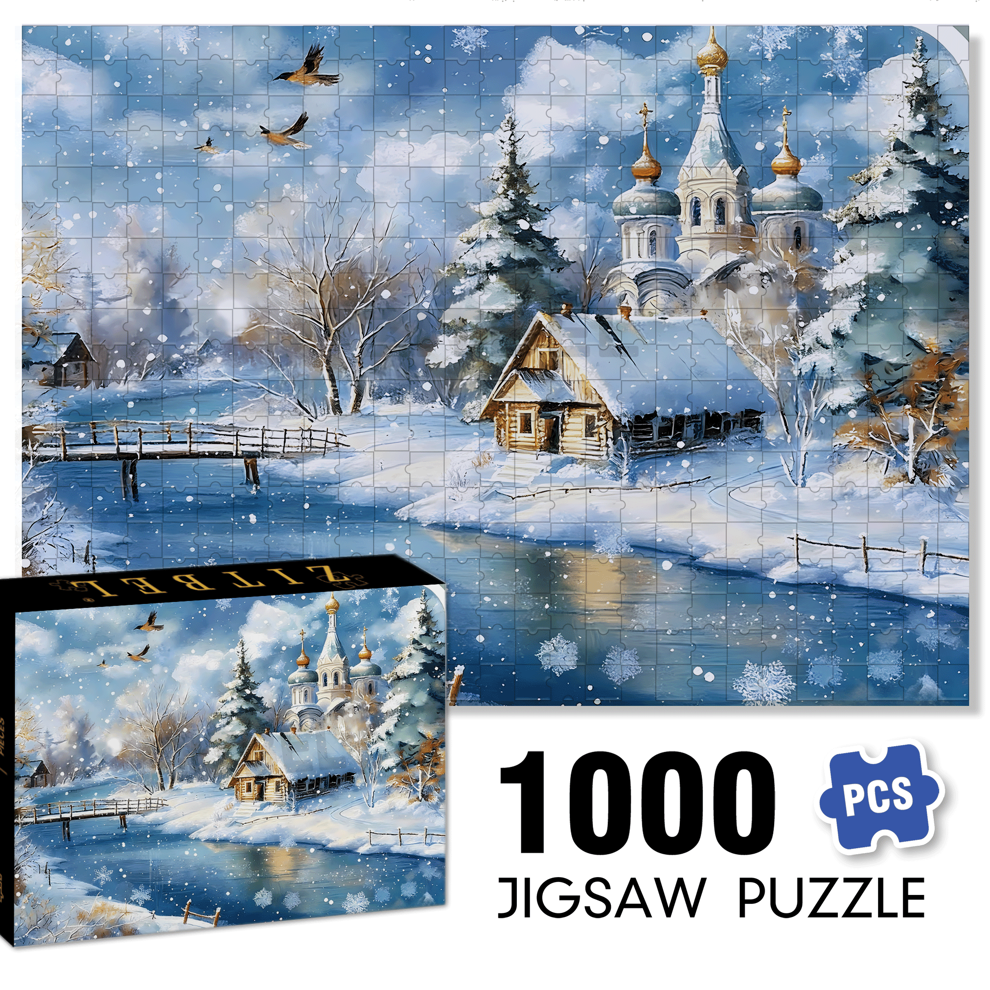 A Snowy Town 500pcs/1000pcs Jigsaw Puzzle, Scratch-Resistant, Interactive Family Game & Brain-Boosting DIY Decor, Perfect for Halloween, Christmas & New Year Gifts, Family Puzzle Game