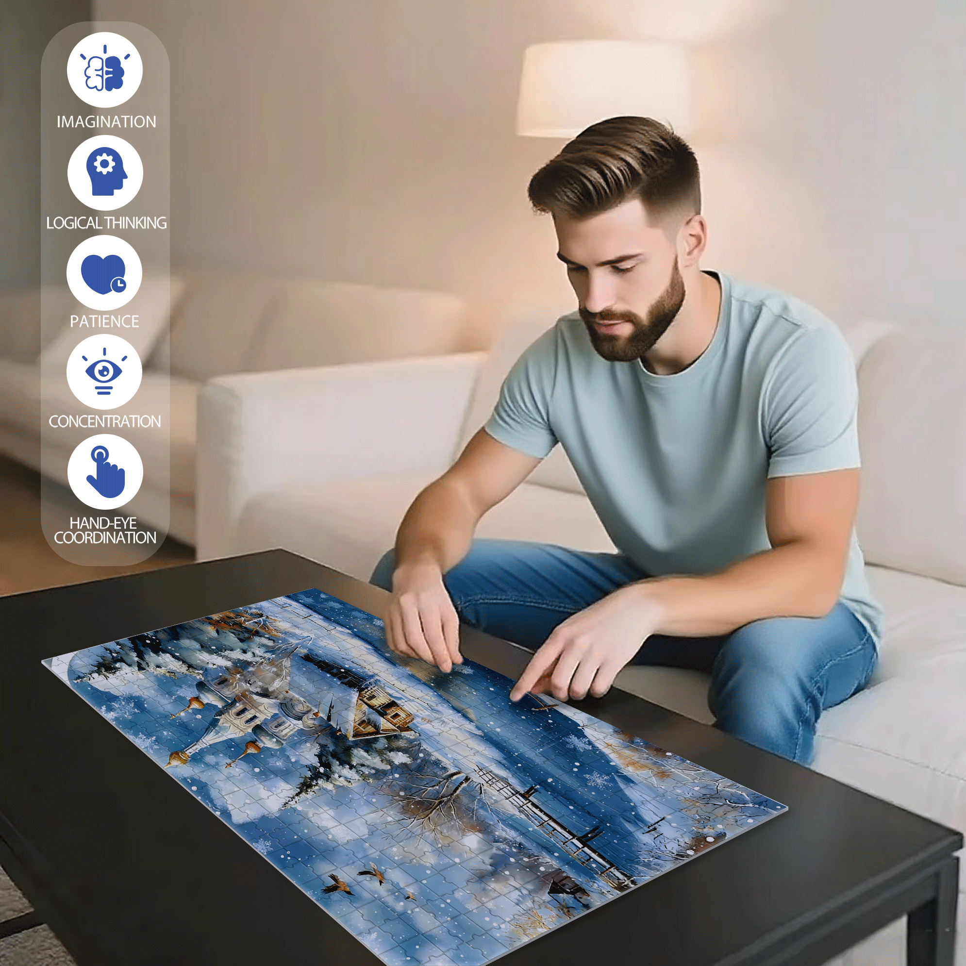 A Snowy Town 500pcs/1000pcs Jigsaw Puzzle, Scratch-Resistant, Interactive Family Game & Brain-Boosting DIY Decor, Perfect for Halloween, Christmas & New Year Gifts, Family Puzzle Game