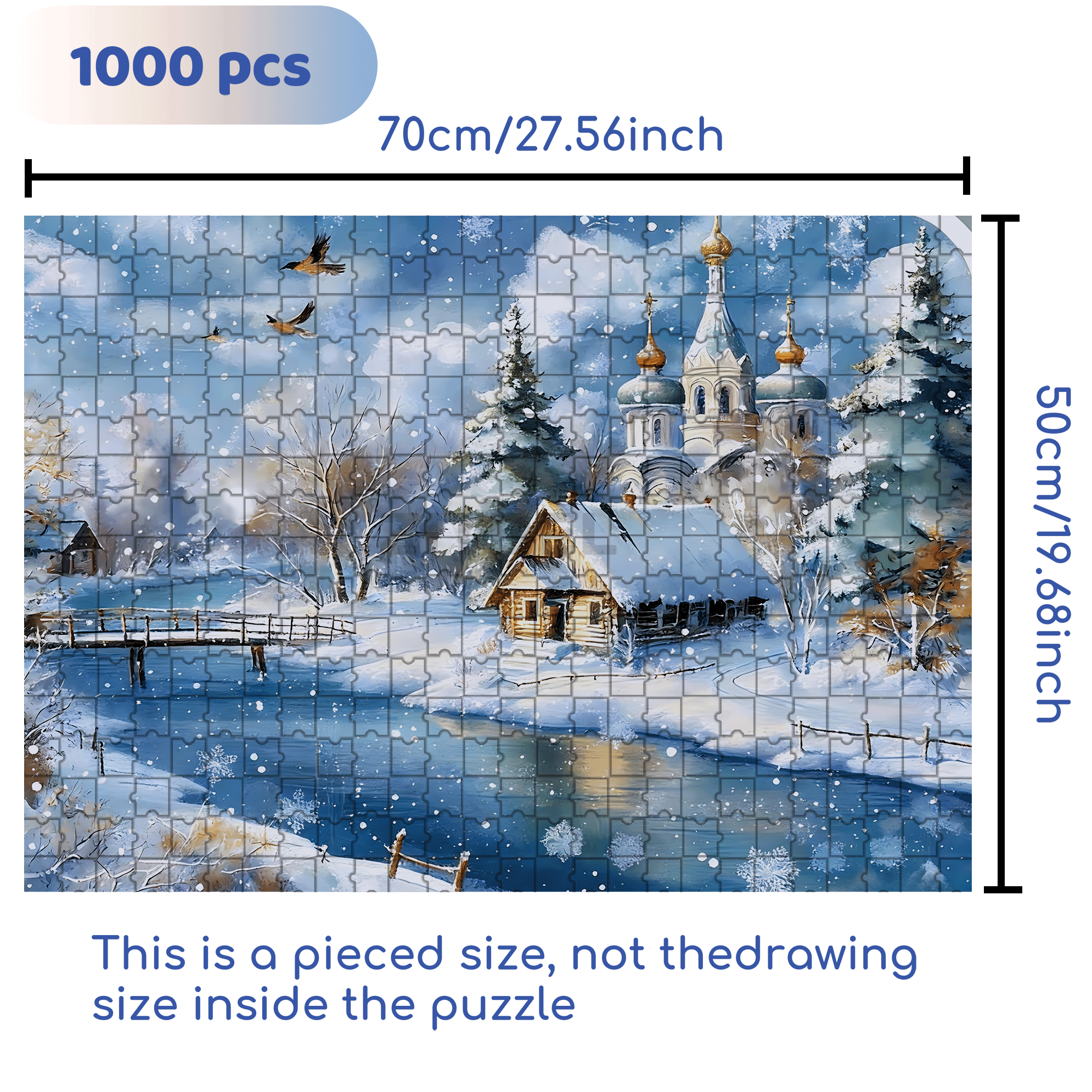 A Snowy Town 500pcs/1000pcs Jigsaw Puzzle, Scratch-Resistant, Interactive Family Game & Brain-Boosting DIY Decor, Perfect for Halloween, Christmas & New Year Gifts, Family Puzzle Game