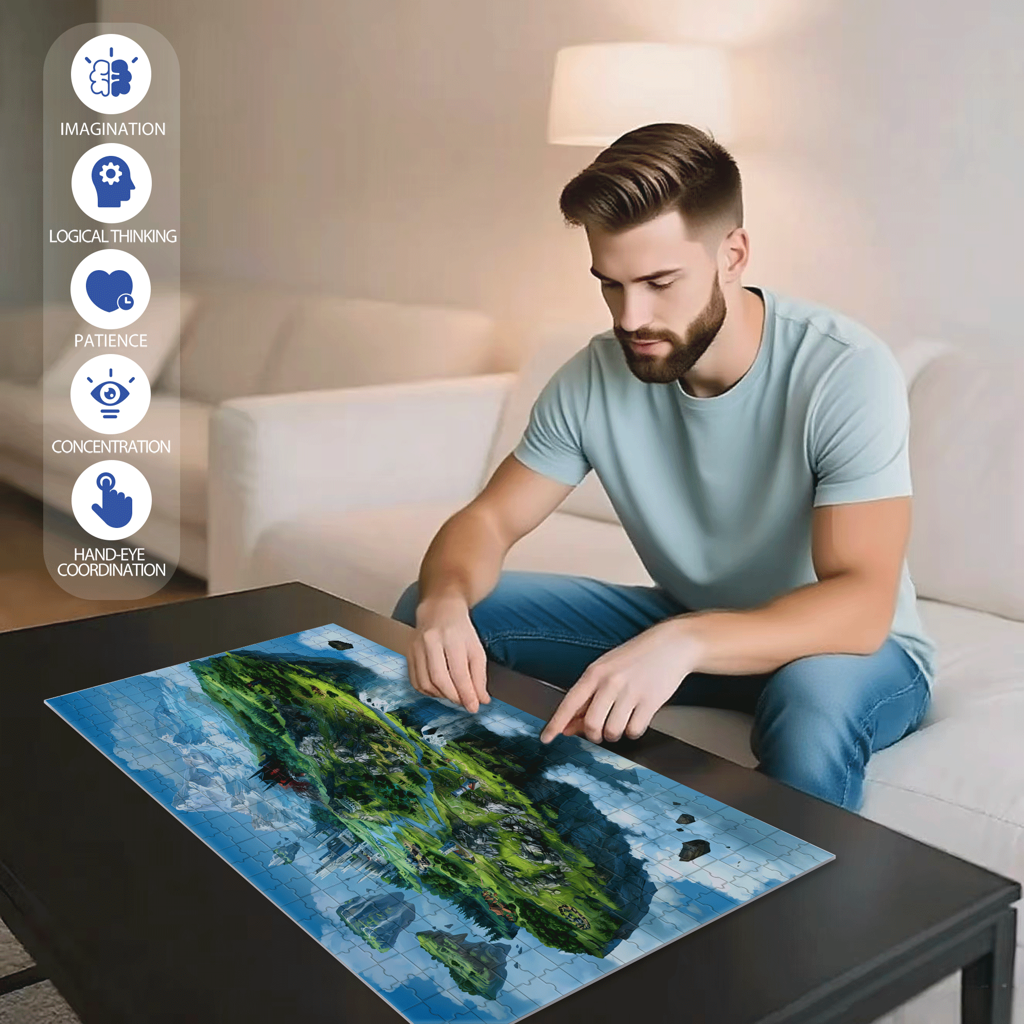 Aerial Oasis 500pcs/1000pcs Jigsaw Puzzle, Scratch-Resistant, Interactive Family Game & Brain-Boosting DIY Decor, Perfect for Halloween, Christmas & New Year Gifts, Family Puzzle Game