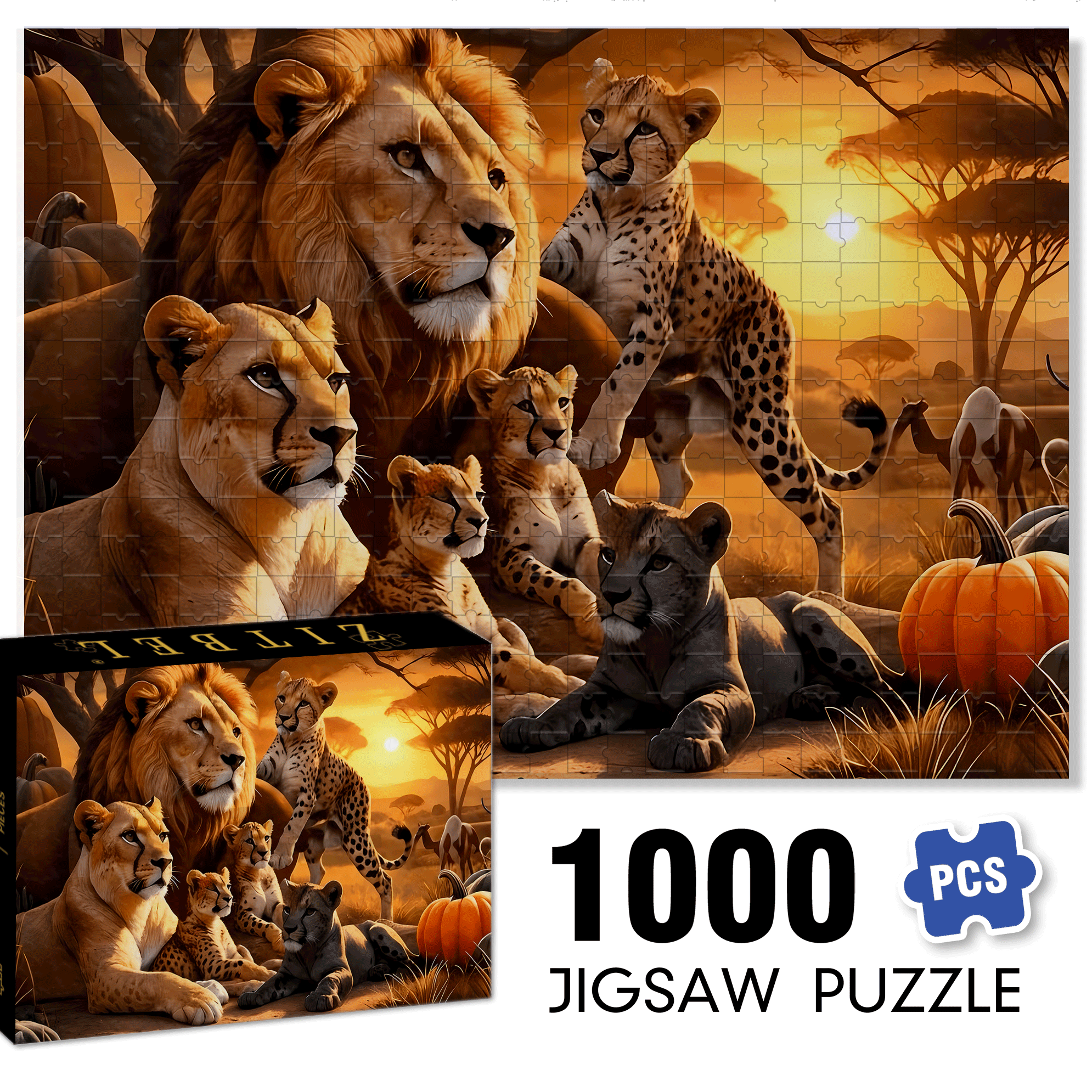 African Wildlife & Cheetah 500pcs/1000pcs Jigsaw Puzzle, Scratch-Resistant, Interactive Family Game & Brain-Boosting DIY Decor, Perfect for Halloween, Christmas & New Year Gifts, Family Puzzle Game