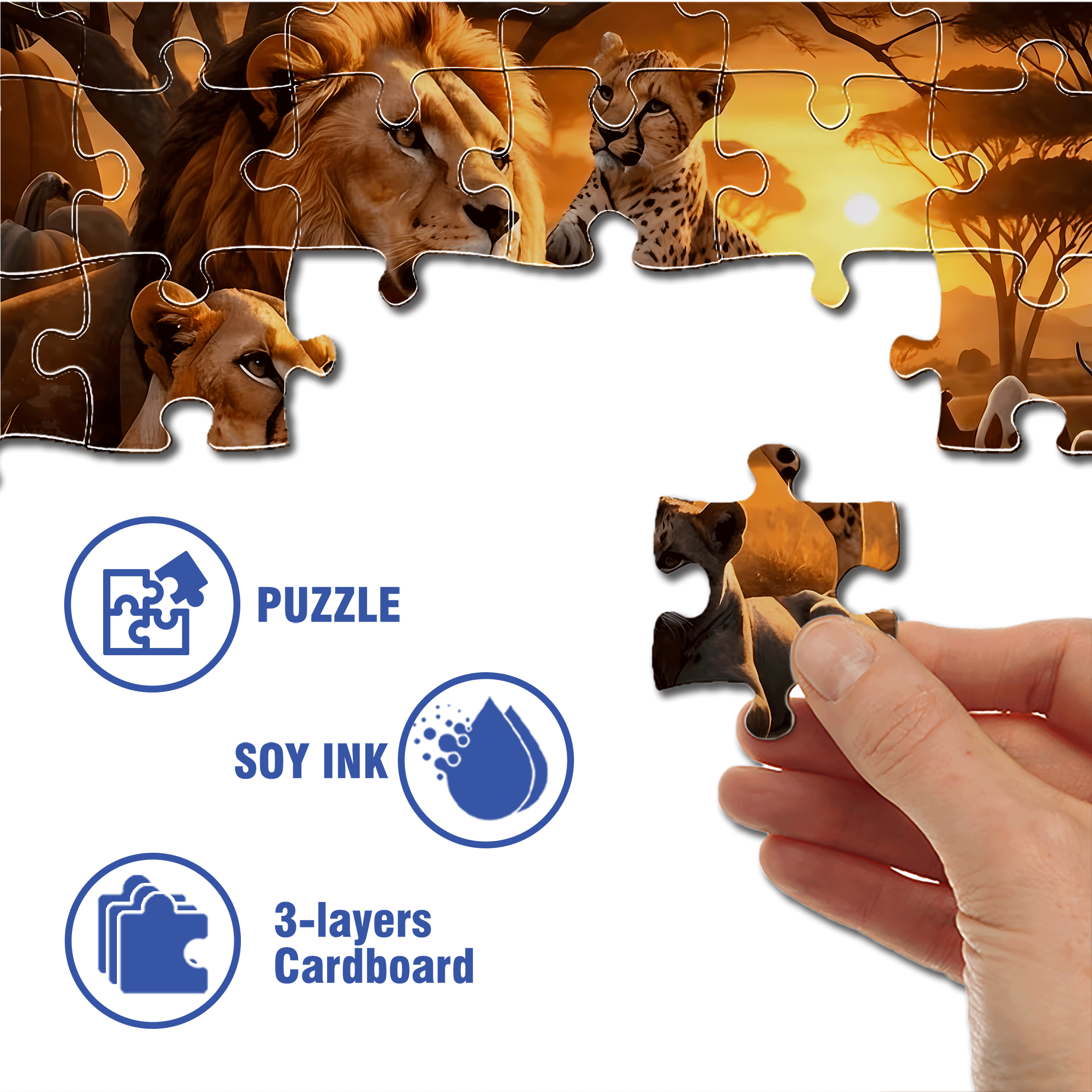 African Wildlife & Cheetah 500pcs/1000pcs Jigsaw Puzzle, Scratch-Resistant, Interactive Family Game & Brain-Boosting DIY Decor, Perfect for Halloween, Christmas & New Year Gifts, Family Puzzle Game