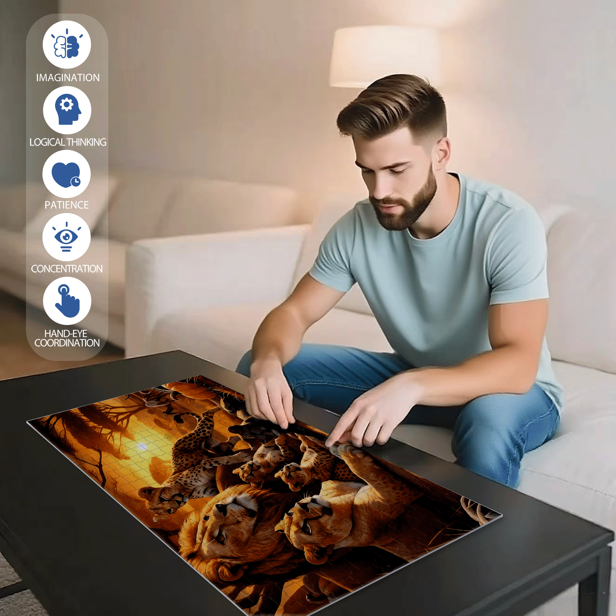 African Wildlife & Cheetah 500pcs/1000pcs Jigsaw Puzzle, Scratch-Resistant, Interactive Family Game & Brain-Boosting DIY Decor, Perfect for Halloween, Christmas & New Year Gifts, Family Puzzle Game