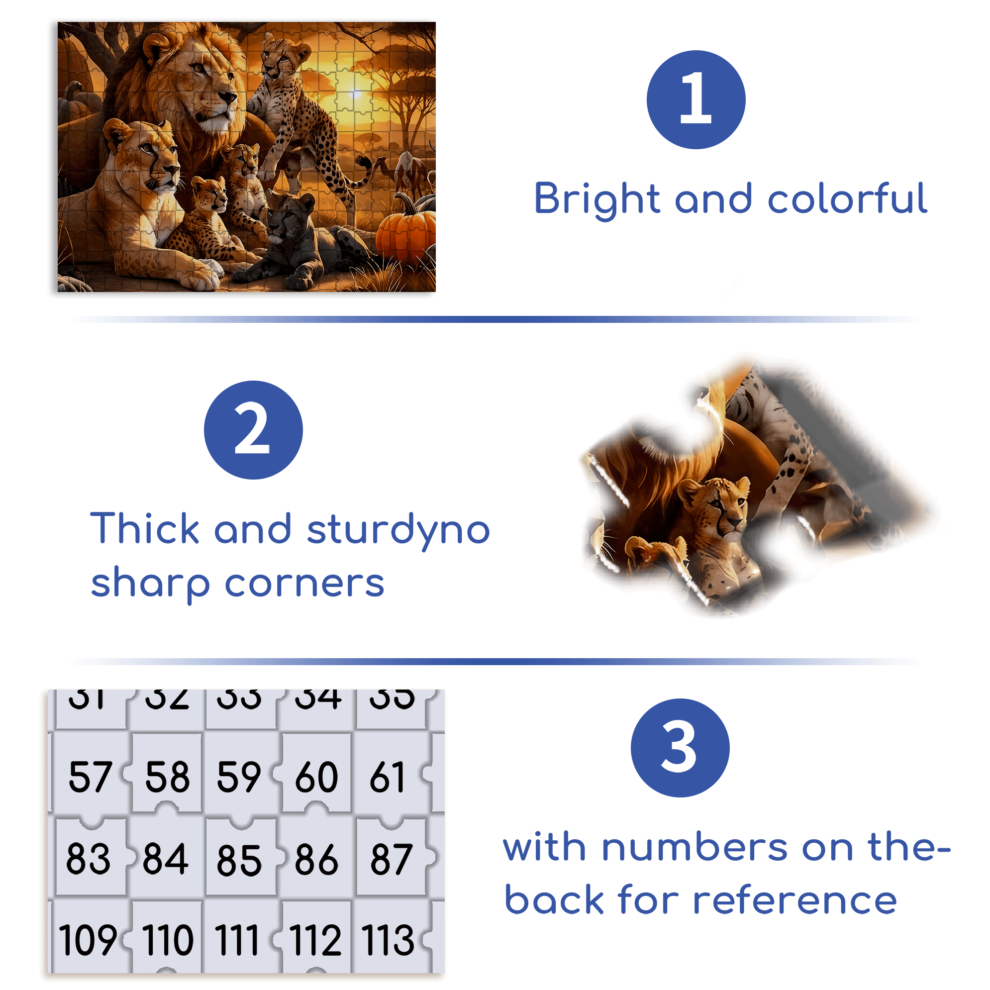 African Wildlife & Cheetah 500pcs/1000pcs Jigsaw Puzzle, Scratch-Resistant, Interactive Family Game & Brain-Boosting DIY Decor, Perfect for Halloween, Christmas & New Year Gifts, Family Puzzle Game
