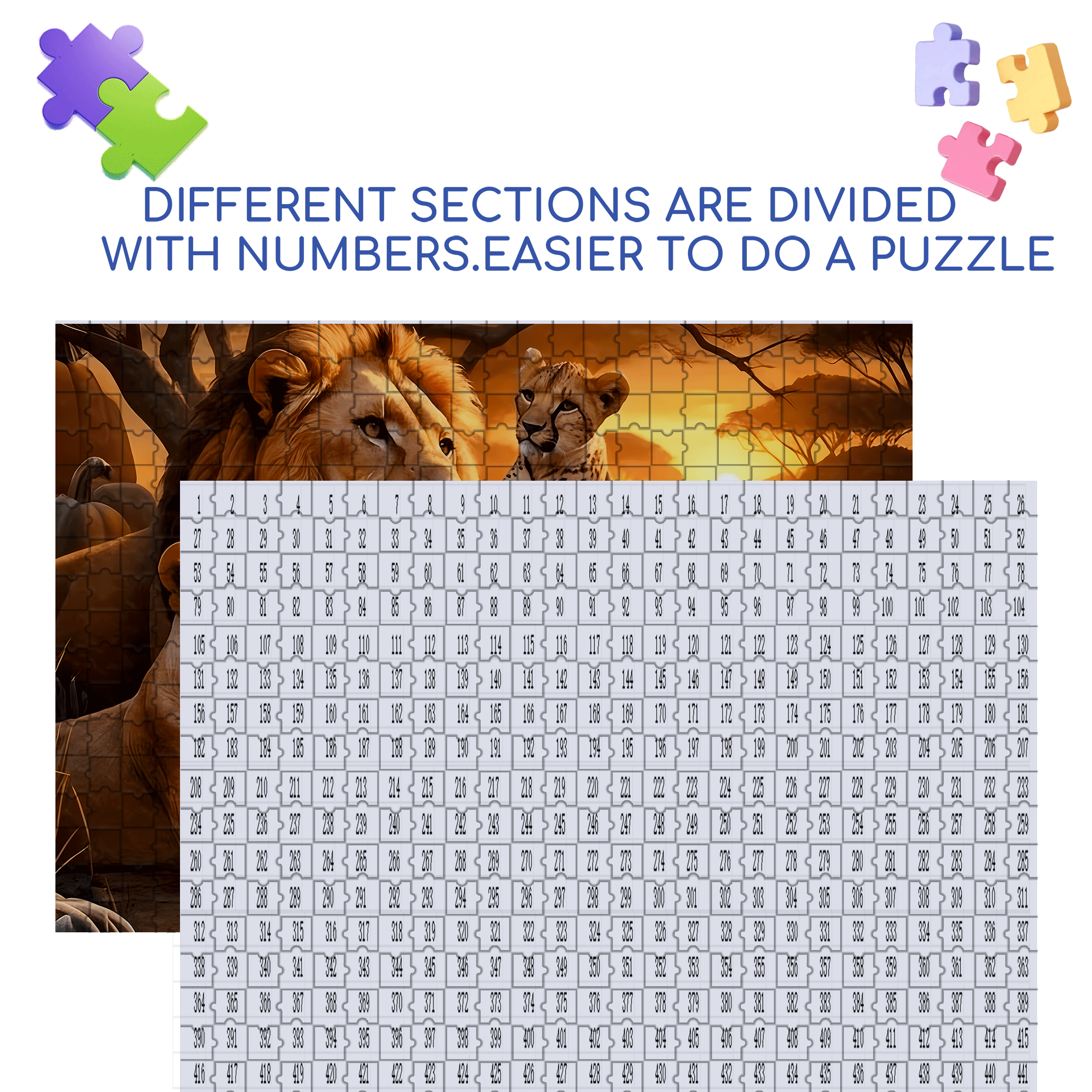 African Wildlife & Cheetah 500pcs/1000pcs Jigsaw Puzzle, Scratch-Resistant, Interactive Family Game & Brain-Boosting DIY Decor, Perfect for Halloween, Christmas & New Year Gifts, Family Puzzle Game