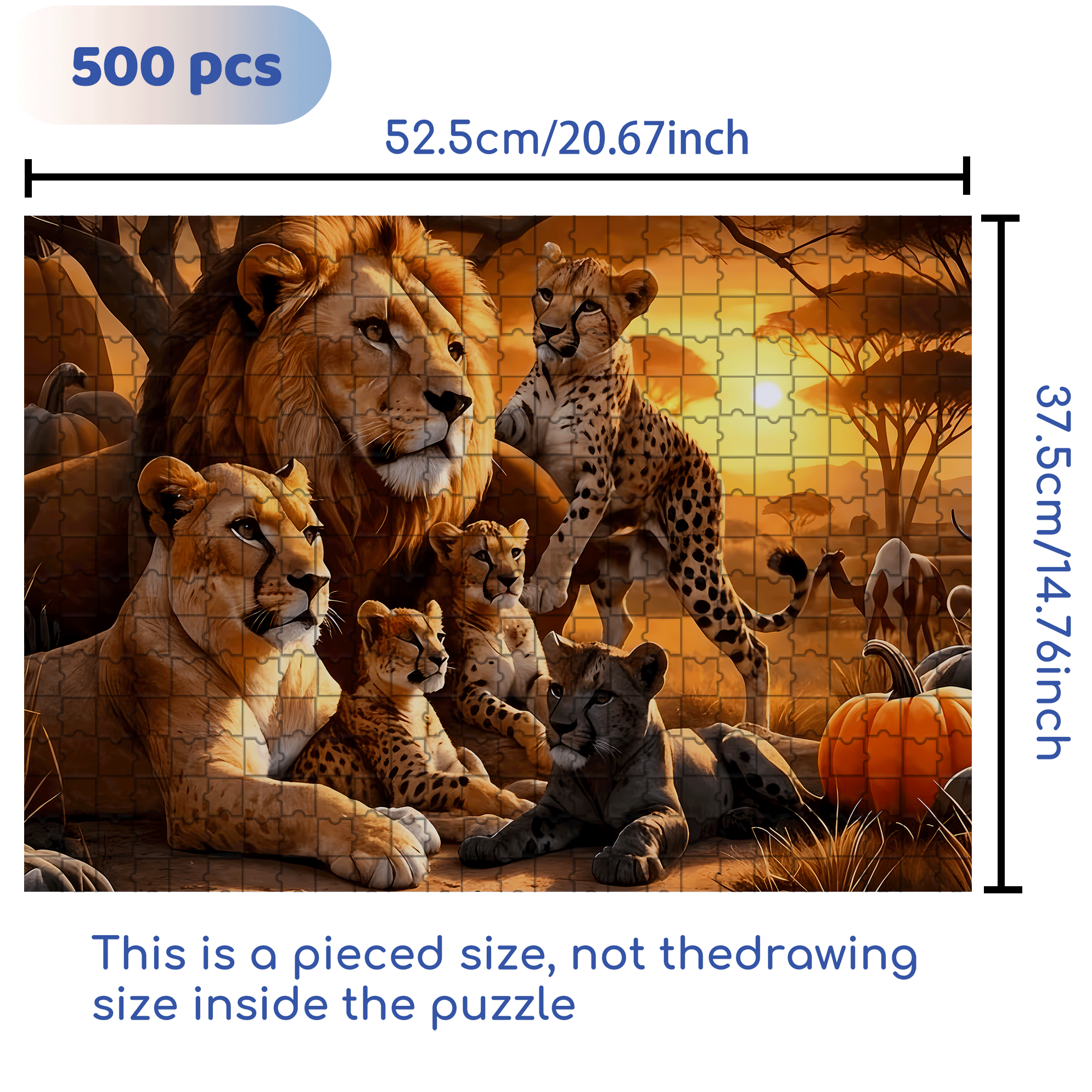 African Wildlife & Cheetah 500pcs/1000pcs Jigsaw Puzzle, Scratch-Resistant, Interactive Family Game & Brain-Boosting DIY Decor, Perfect for Halloween, Christmas & New Year Gifts, Family Puzzle Game