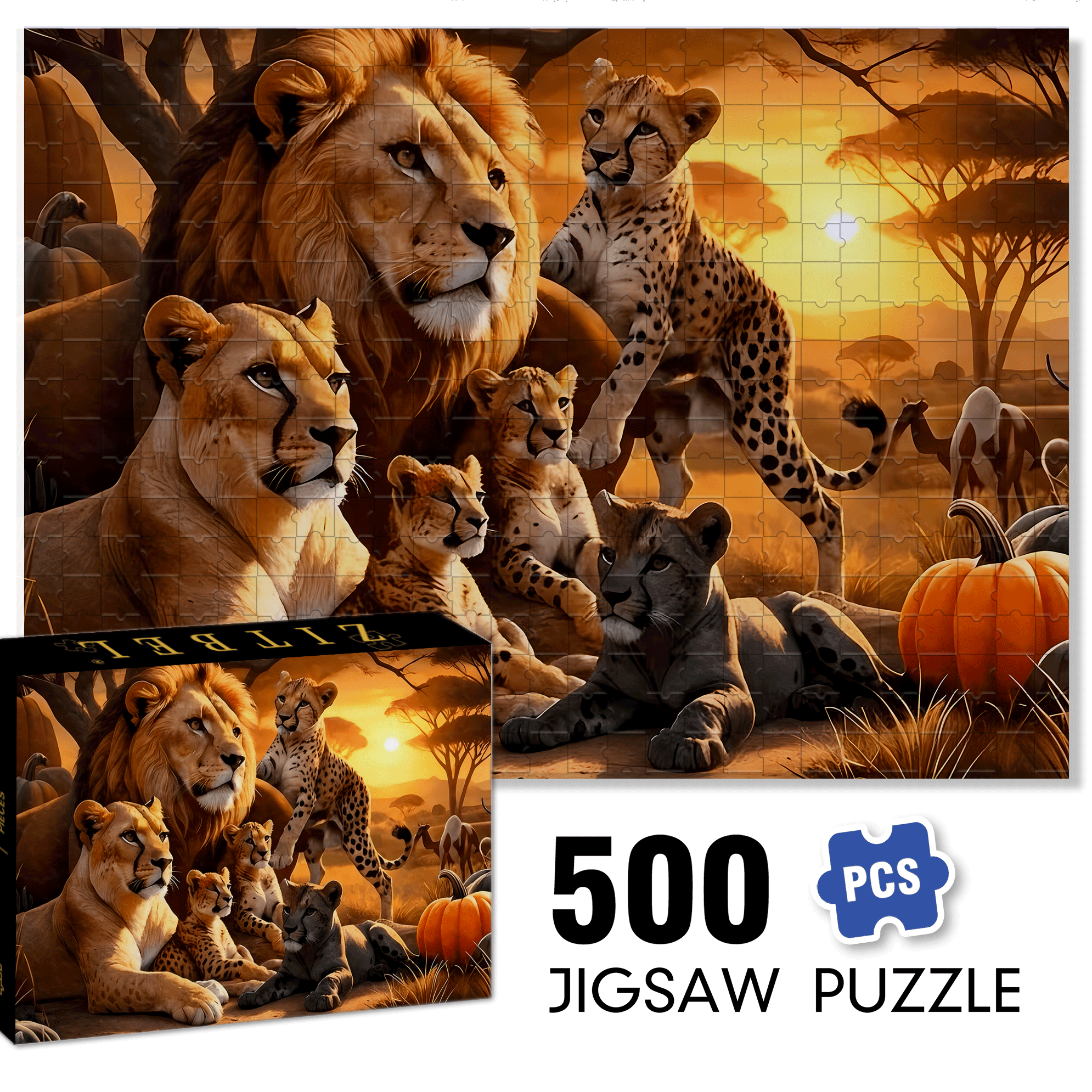 African Wildlife & Cheetah 500pcs/1000pcs Jigsaw Puzzle, Scratch-Resistant, Interactive Family Game & Brain-Boosting DIY Decor, Perfect for Halloween, Christmas & New Year Gifts, Family Puzzle Game