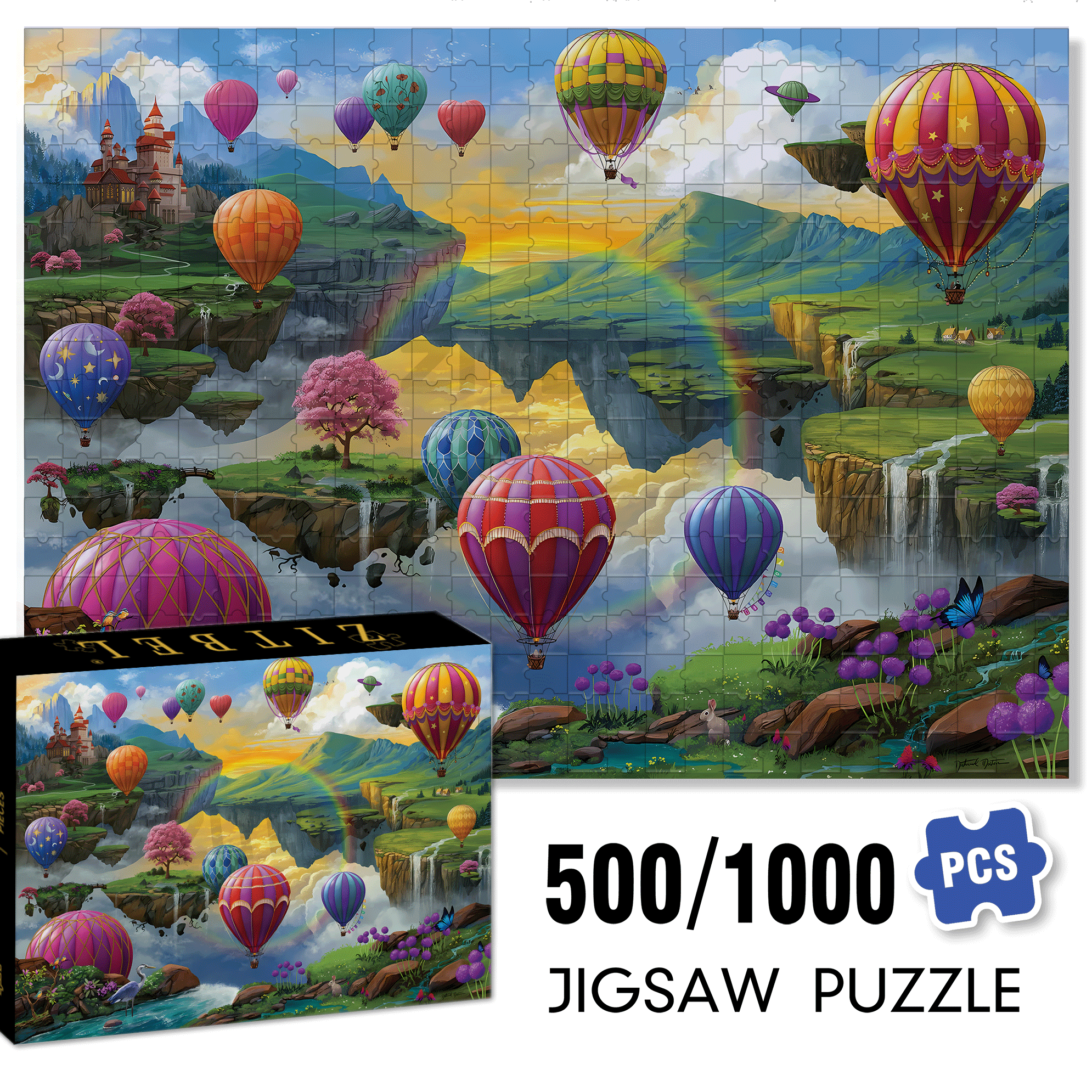 Air Balloon Valley 500pcs/1000pcs Jigsaw Puzzle, Scratch-Resistant, Interactive Family Game & Brain-Boosting DIY Decor, Perfect for Halloween, Christmas & New Year Gifts, Family Puzzle Game