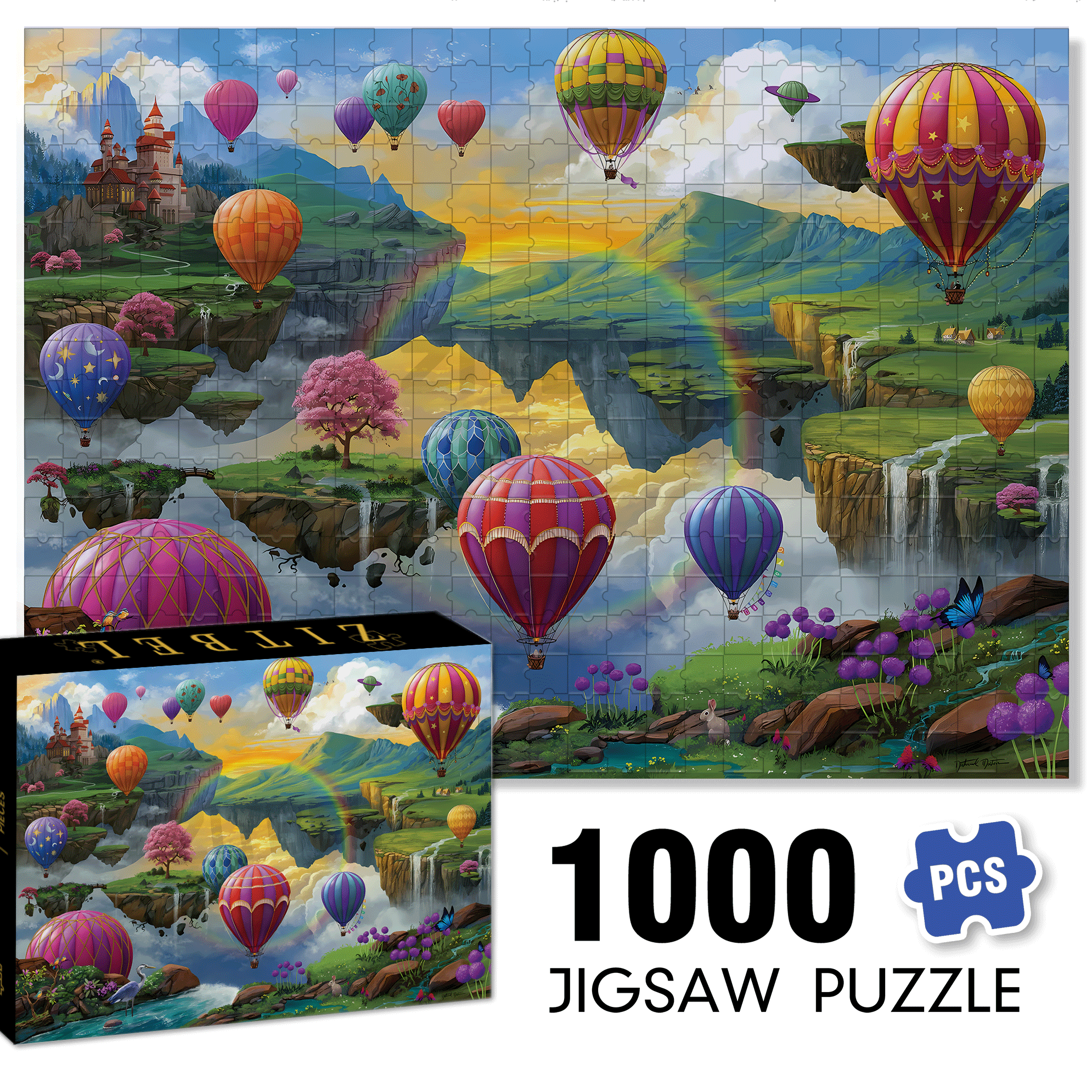 Air Balloon Valley 500pcs/1000pcs Jigsaw Puzzle, Scratch-Resistant, Interactive Family Game & Brain-Boosting DIY Decor, Perfect for Halloween, Christmas & New Year Gifts, Family Puzzle Game