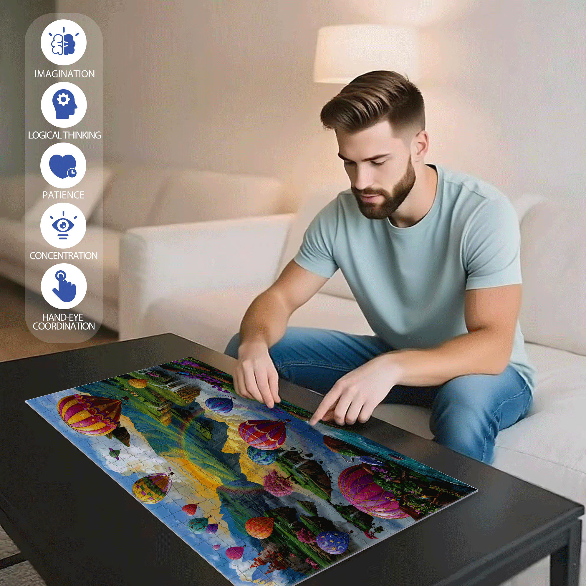 Air Balloon Valley 500pcs/1000pcs Jigsaw Puzzle, Scratch-Resistant, Interactive Family Game & Brain-Boosting DIY Decor, Perfect for Halloween, Christmas & New Year Gifts, Family Puzzle Game