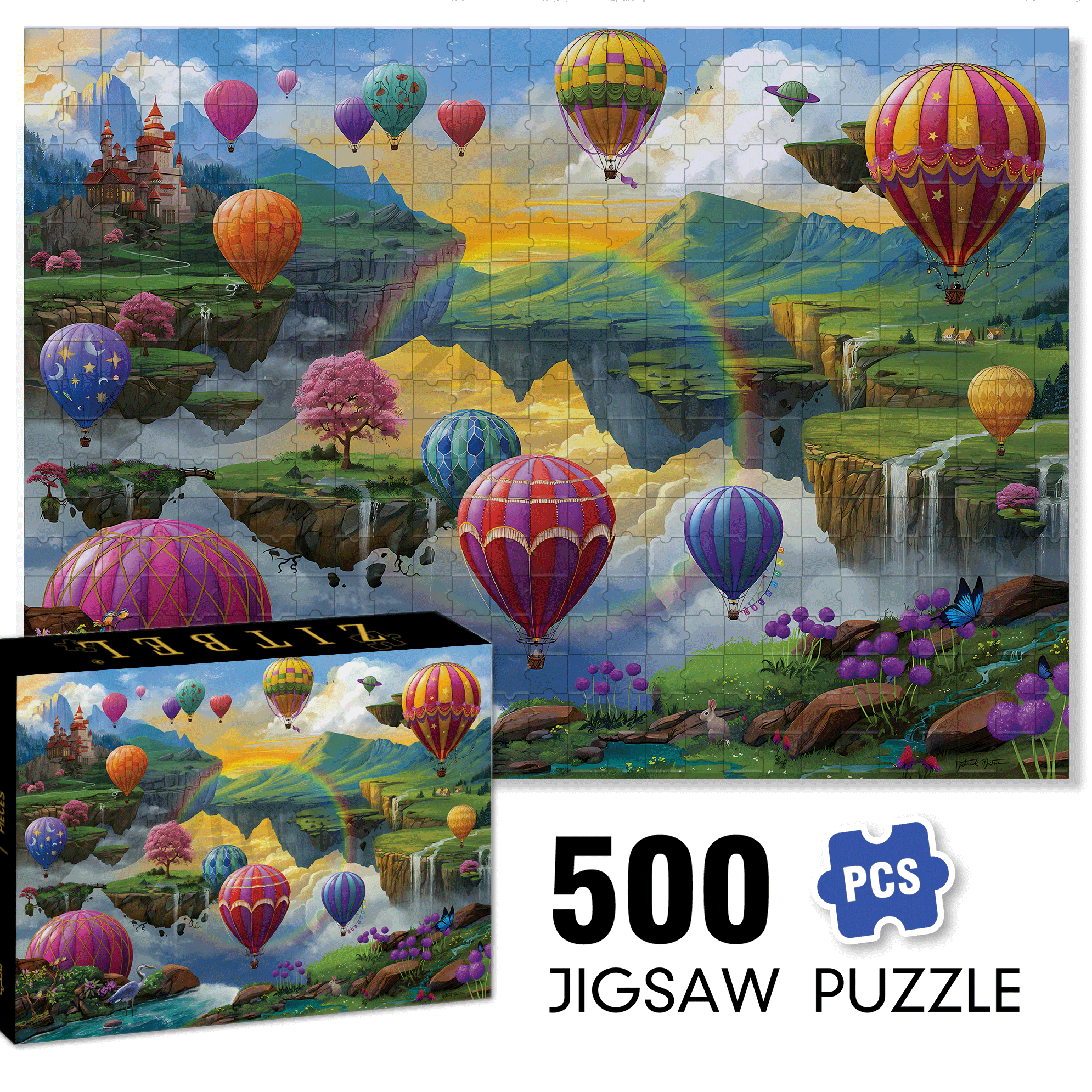 Air Balloon Valley 500pcs/1000pcs Jigsaw Puzzle, Scratch-Resistant, Interactive Family Game & Brain-Boosting DIY Decor, Perfect for Halloween, Christmas & New Year Gifts, Family Puzzle Game