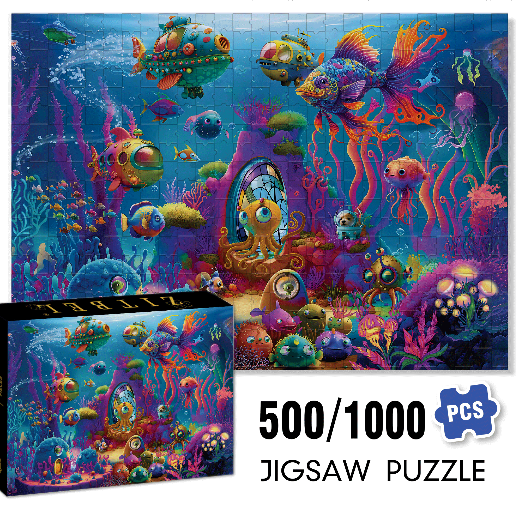 Alien Ocean 500pcs/1000pcs Jigsaw Puzzle, Scratch-Resistant, Interactive Family Game & Brain-Boosting DIY Decor, Perfect for Halloween, Christmas & New Year Gifts, Family Puzzle Game