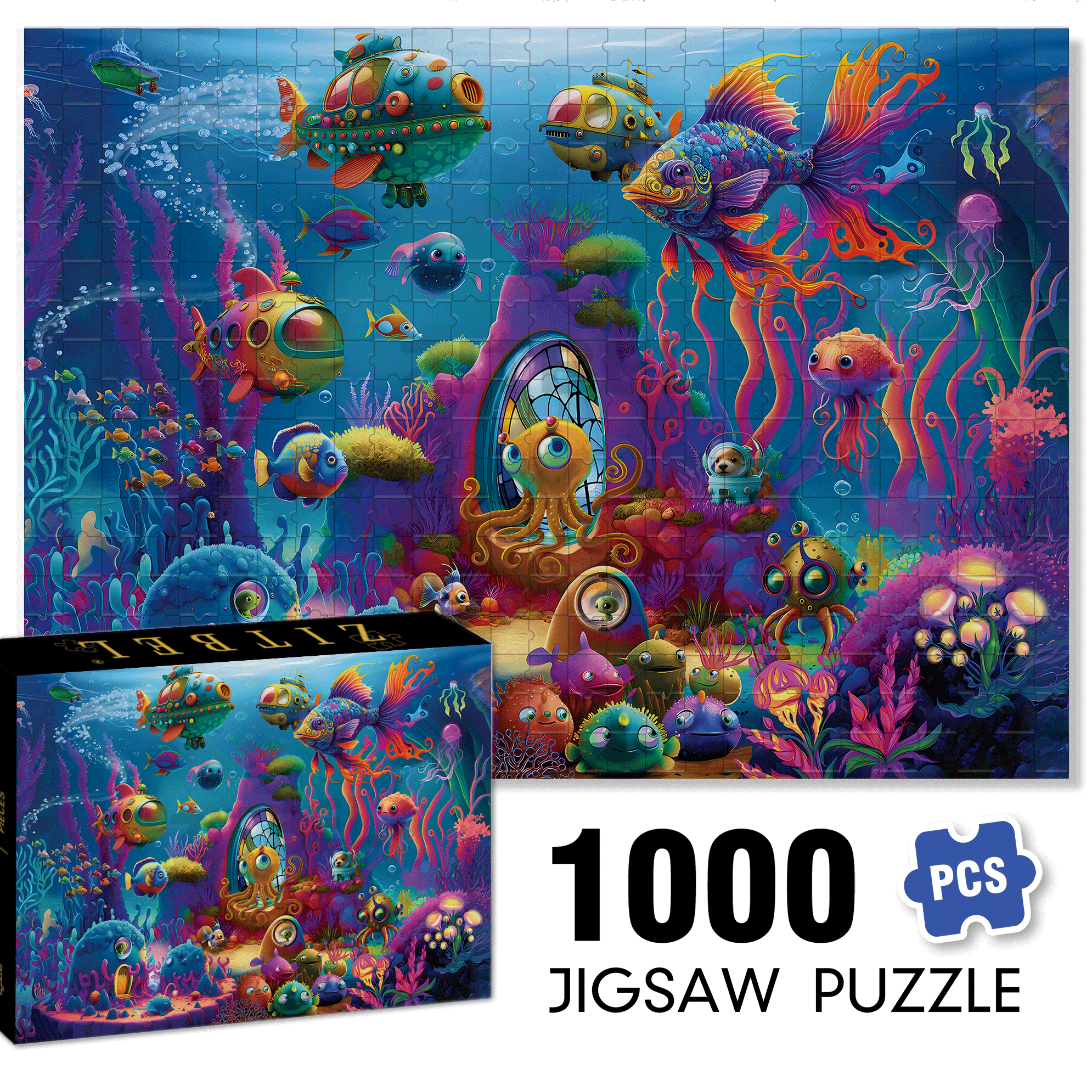 Alien Ocean 500pcs/1000pcs Jigsaw Puzzle, Scratch-Resistant, Interactive Family Game & Brain-Boosting DIY Decor, Perfect for Halloween, Christmas & New Year Gifts, Family Puzzle Game