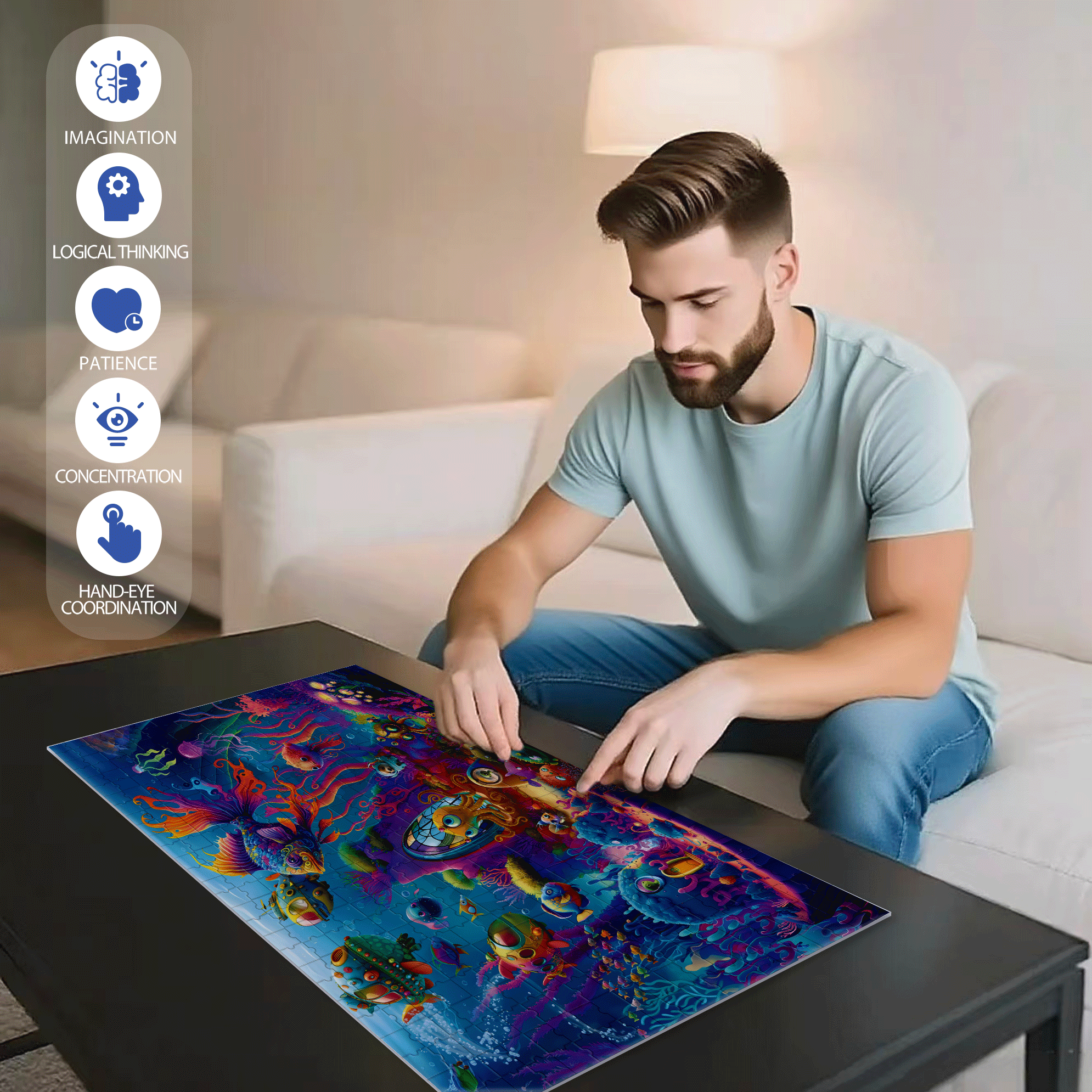 Alien Ocean 500pcs/1000pcs Jigsaw Puzzle, Scratch-Resistant, Interactive Family Game & Brain-Boosting DIY Decor, Perfect for Halloween, Christmas & New Year Gifts, Family Puzzle Game