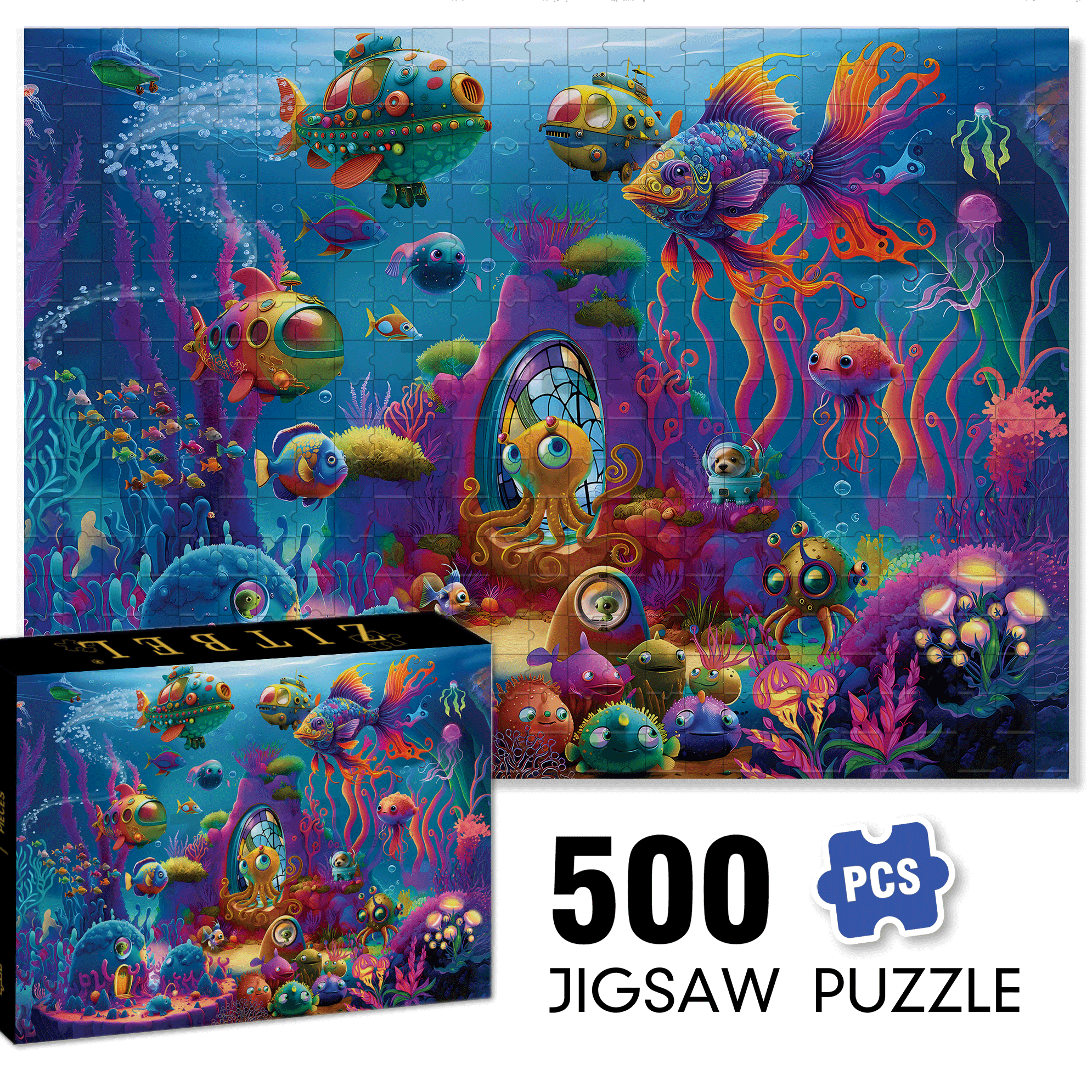 Alien Ocean 500pcs/1000pcs Jigsaw Puzzle, Scratch-Resistant, Interactive Family Game & Brain-Boosting DIY Decor, Perfect for Halloween, Christmas & New Year Gifts, Family Puzzle Game